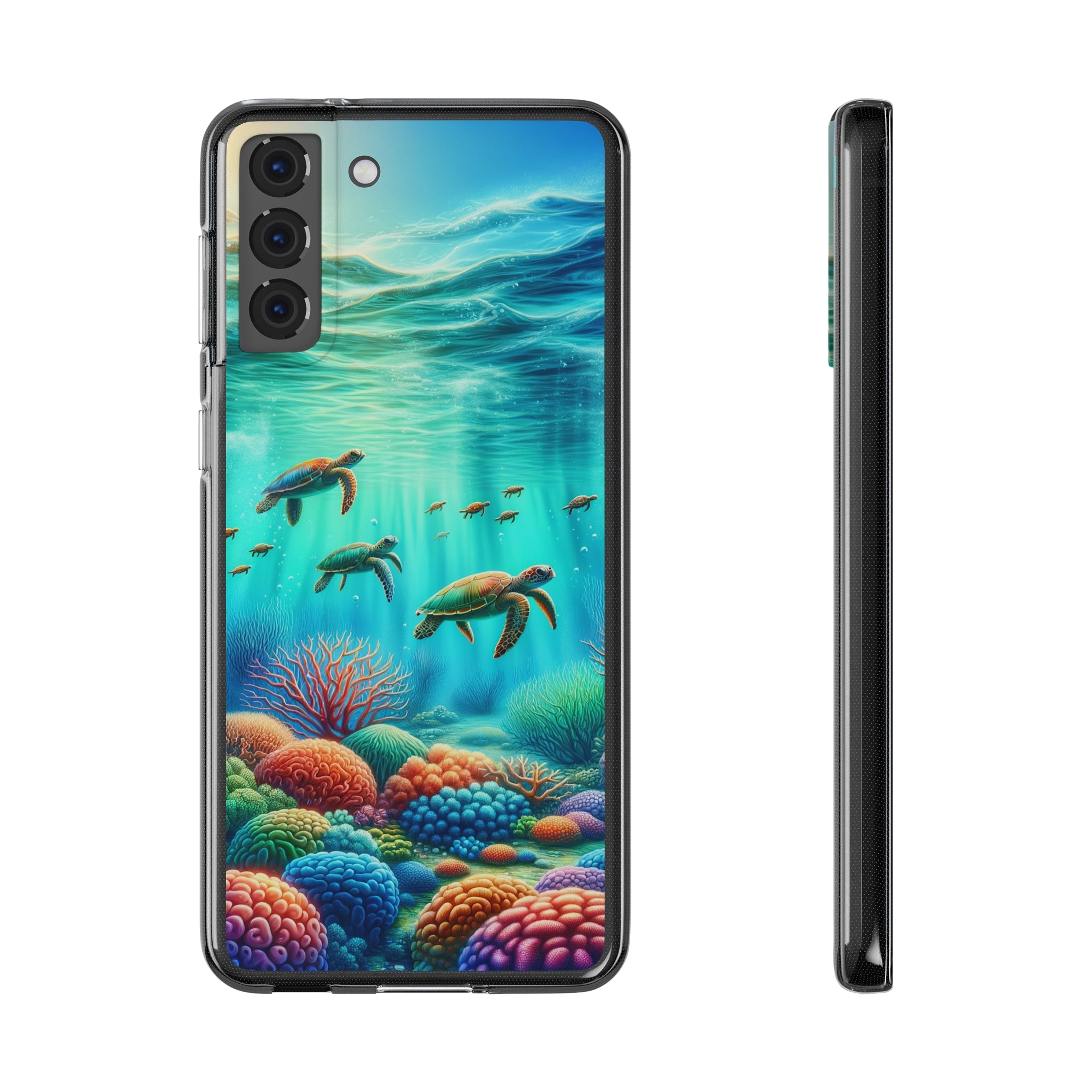 Turtles and coral reef - Soft Phone Case