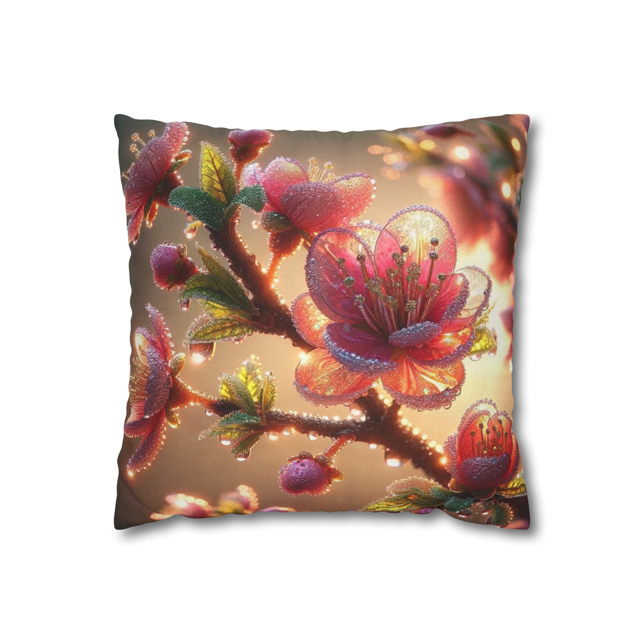 Pink diamond flowers (1) - Polyester Square Pillowcase