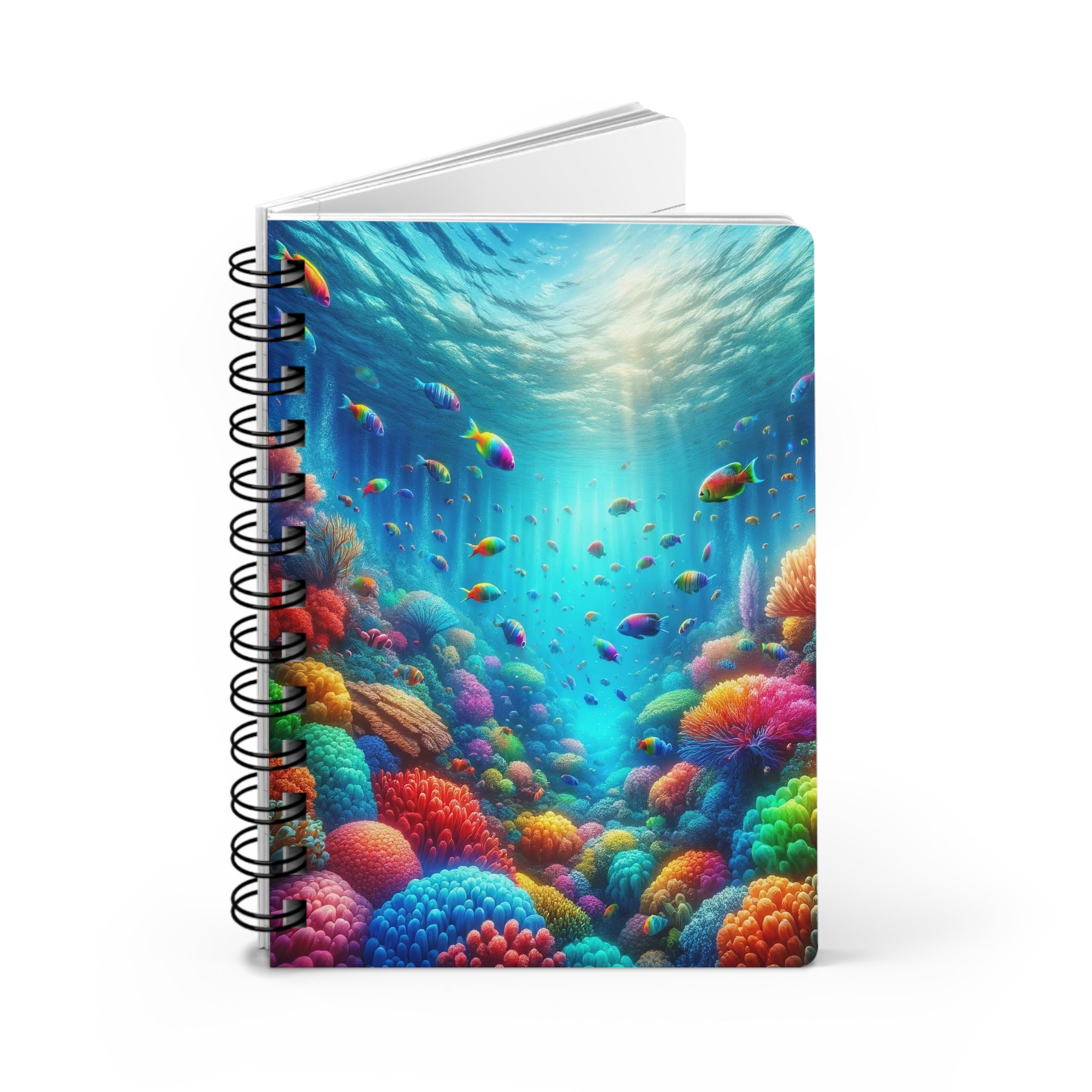 Coloured fish around coral reef - Spiral Notebook