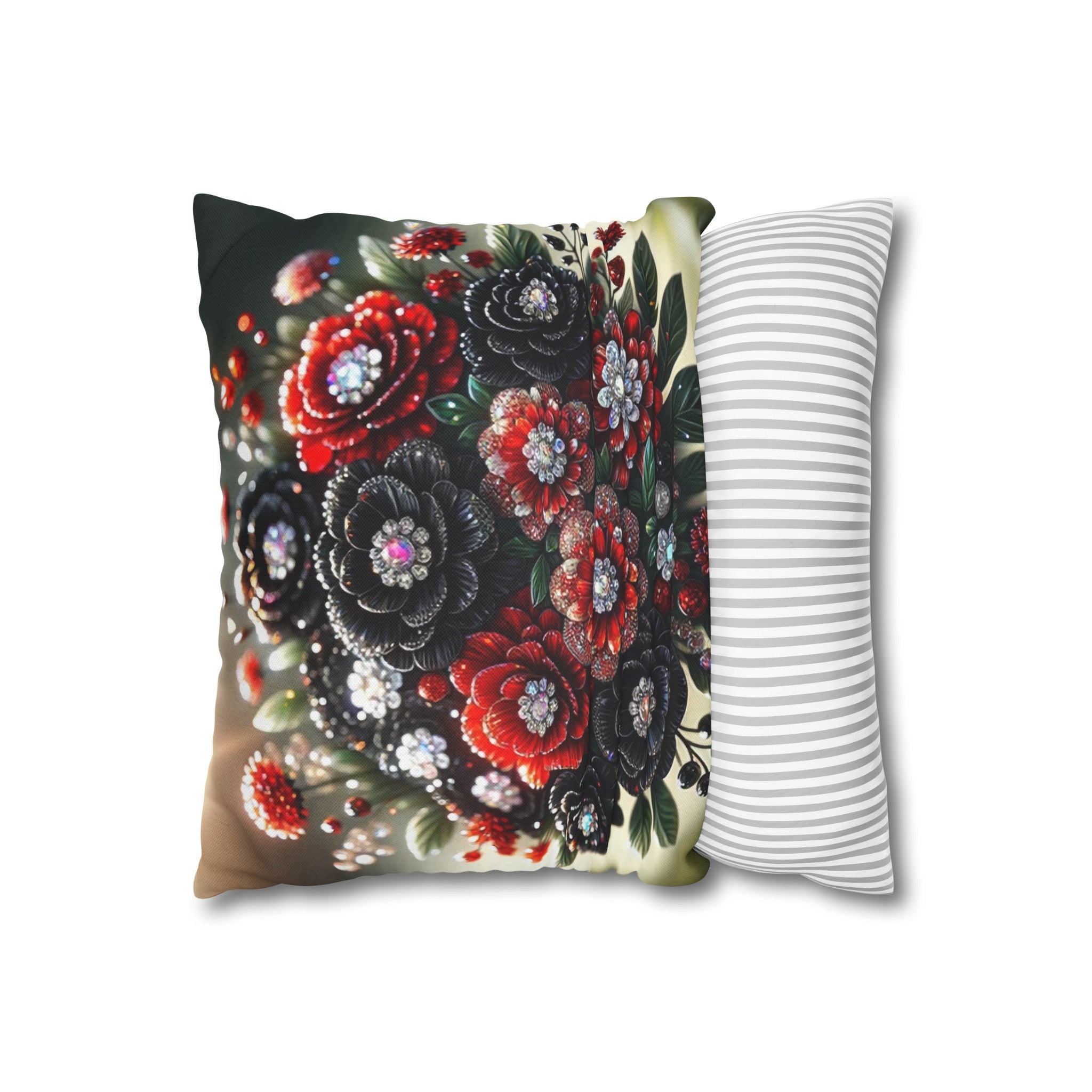 Black and Red Bouquet (2) - Polyester Square Pillowcase