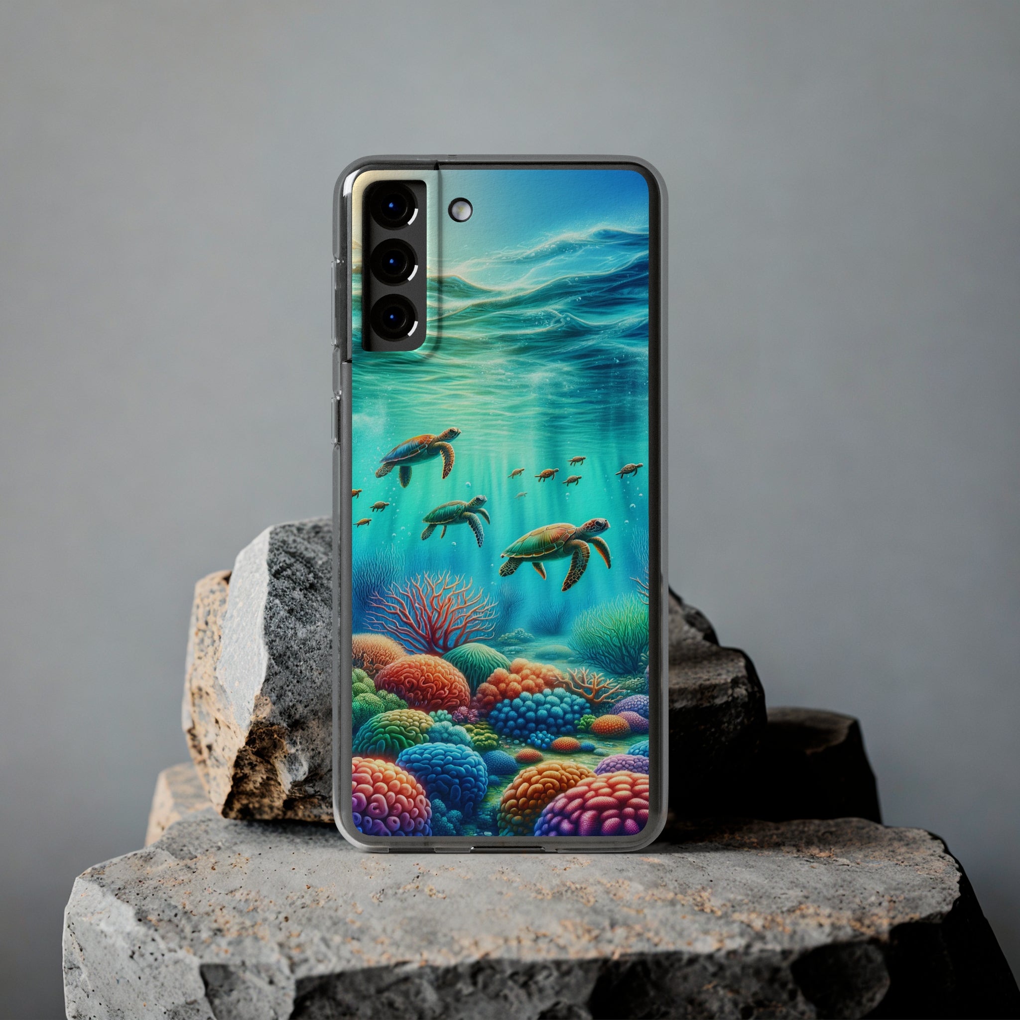 Turtles and coral reef - Soft Phone Case