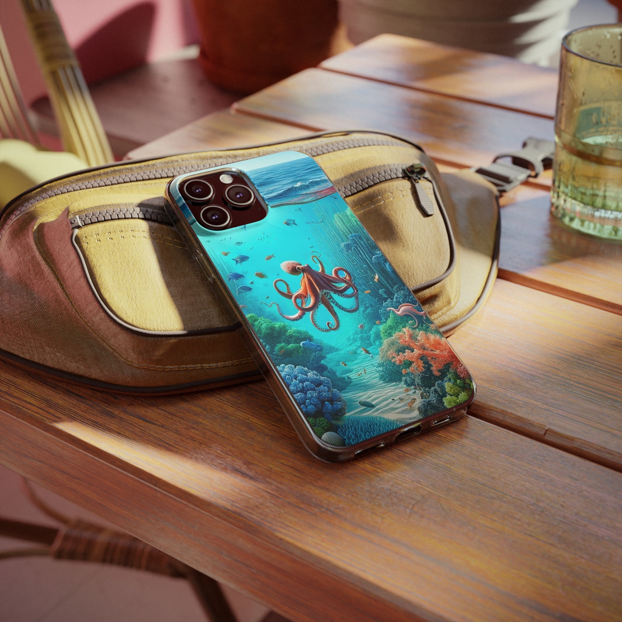 Octopus in turquoise water - Soft Phone Case