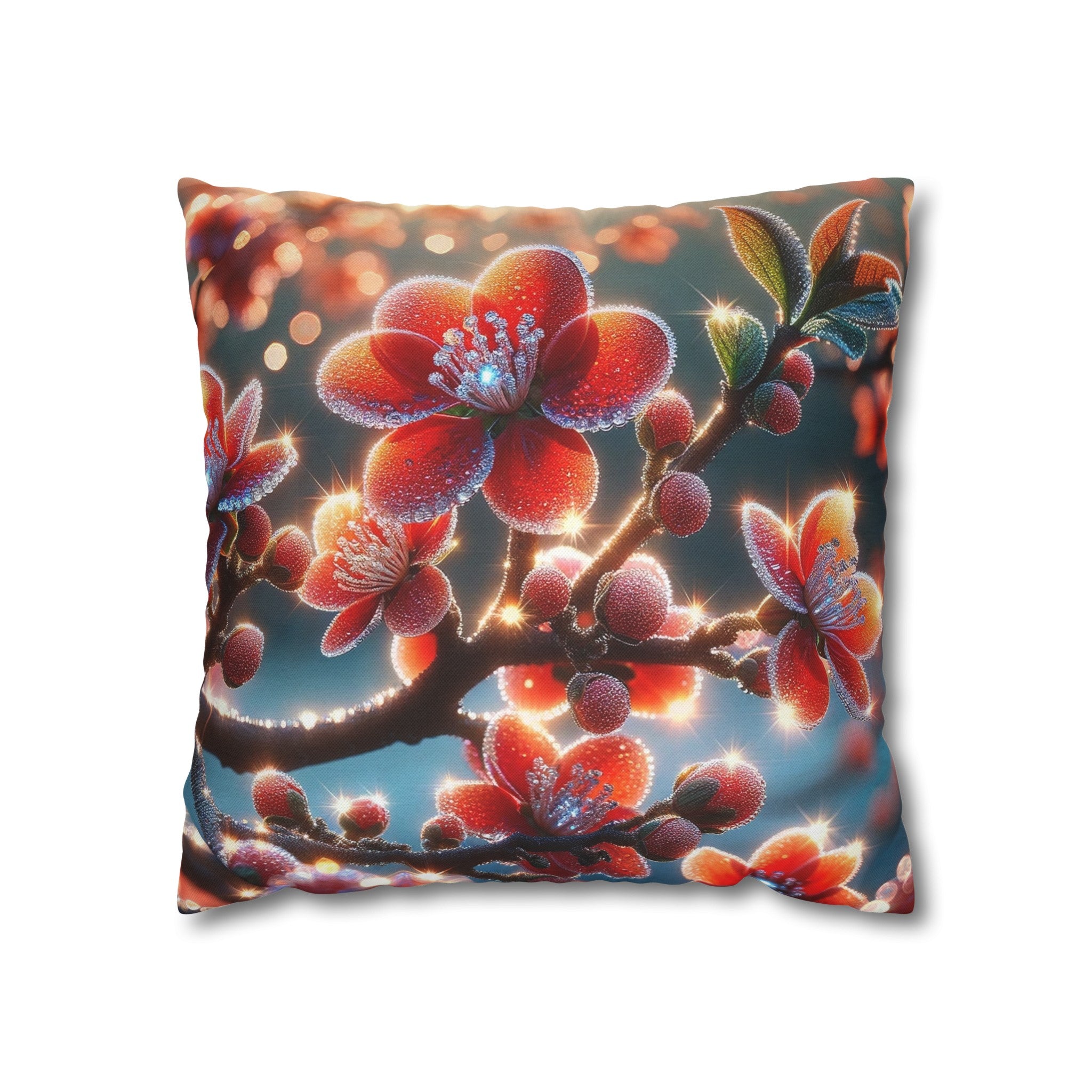 Red diamond flowers (3) - Polyester Square Pillowcase