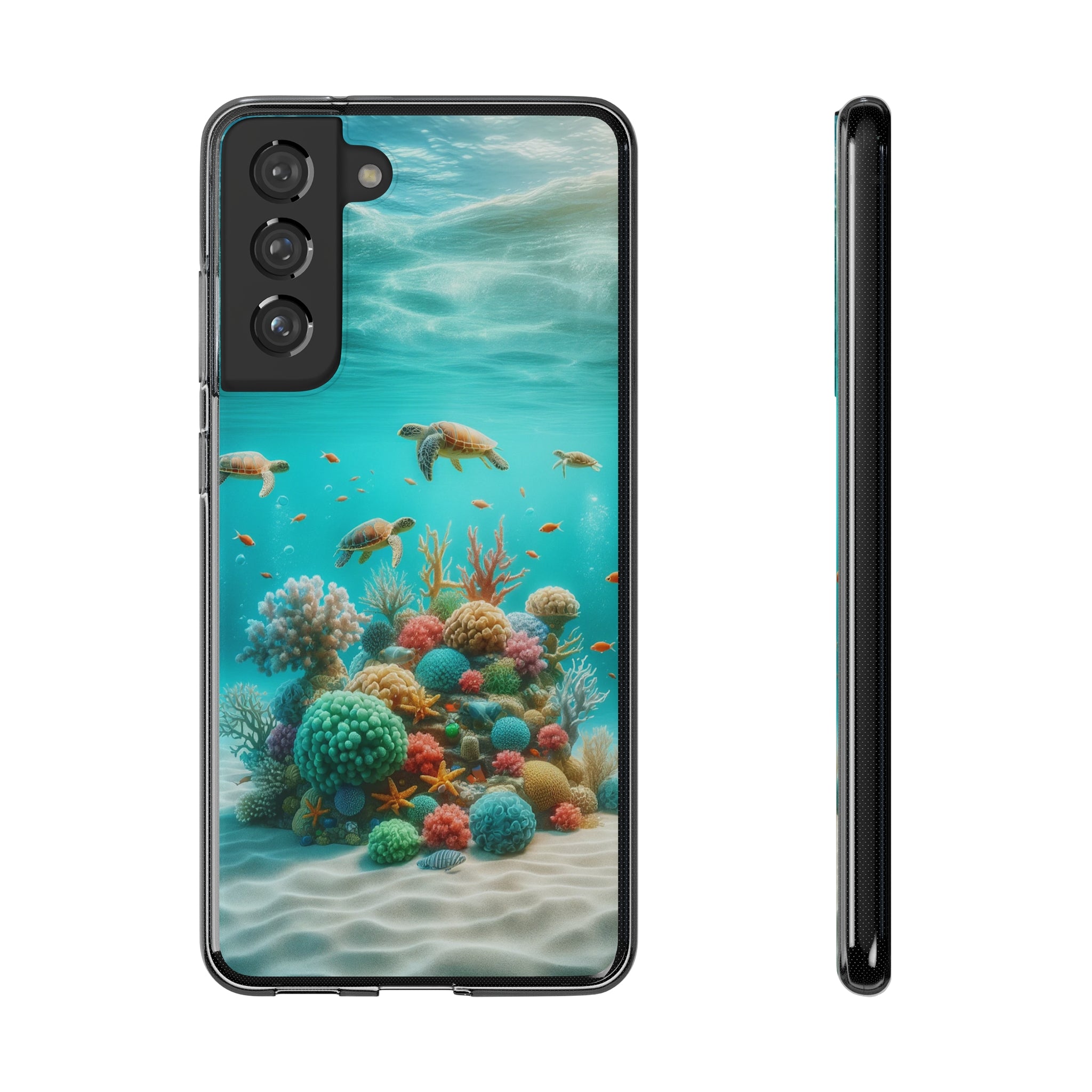 Turtles on coral reef - Soft Phone Case