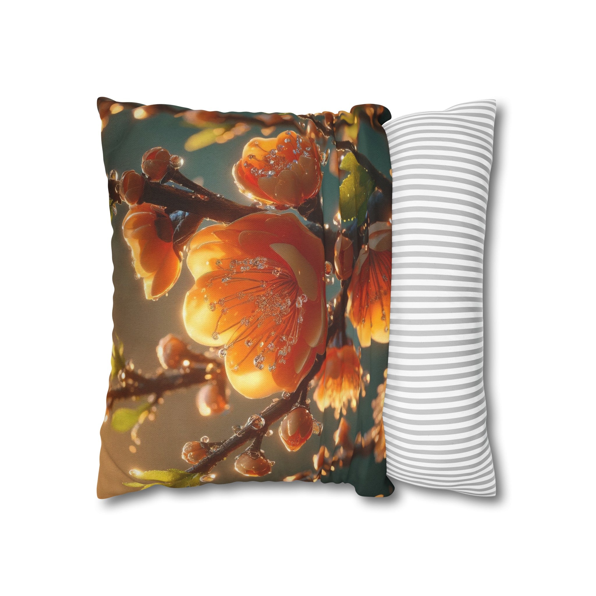 Orange diamond flowers (2) - Polyester Square Pillowcase