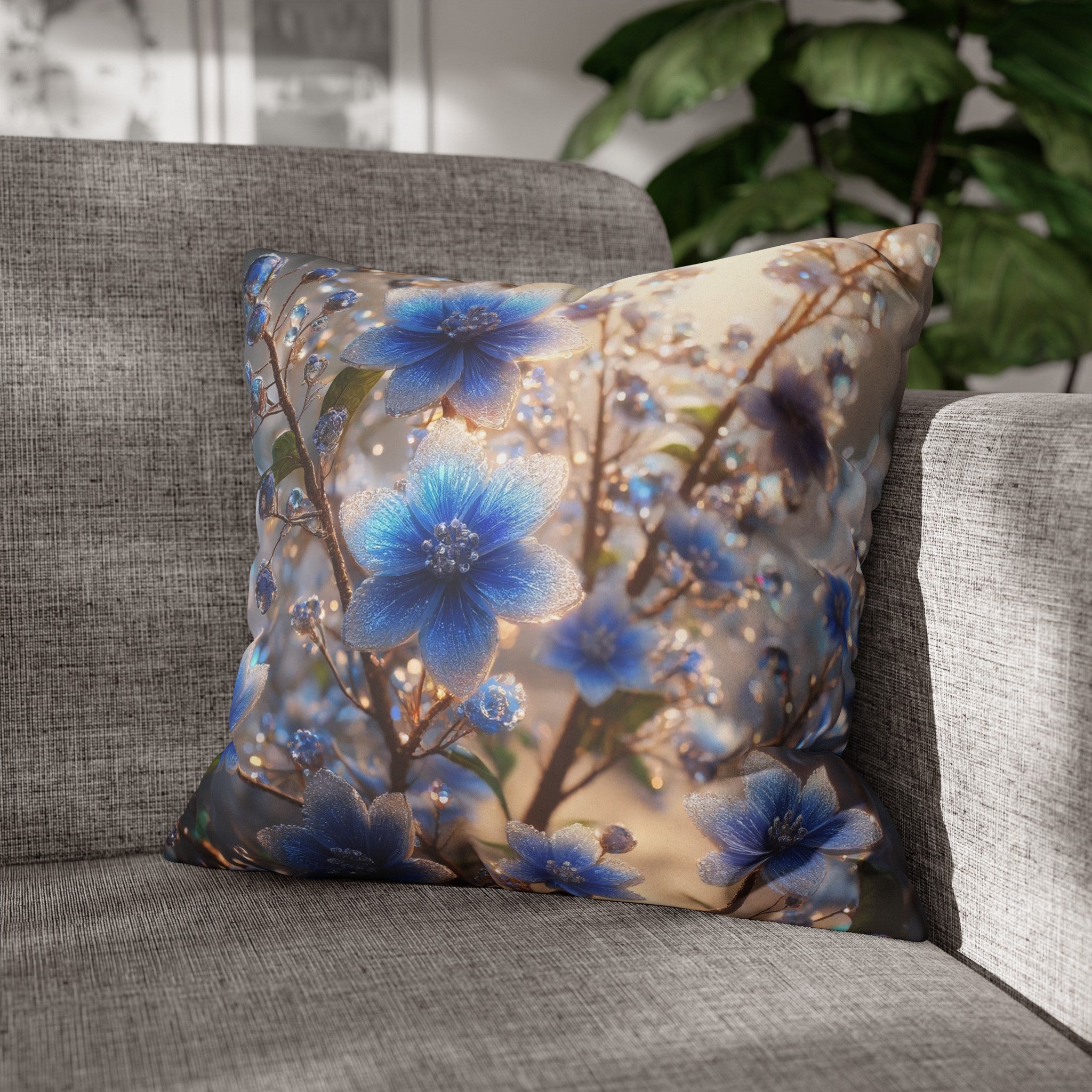 Blue, diamond flowers (4) - Suede Square Pillowcase