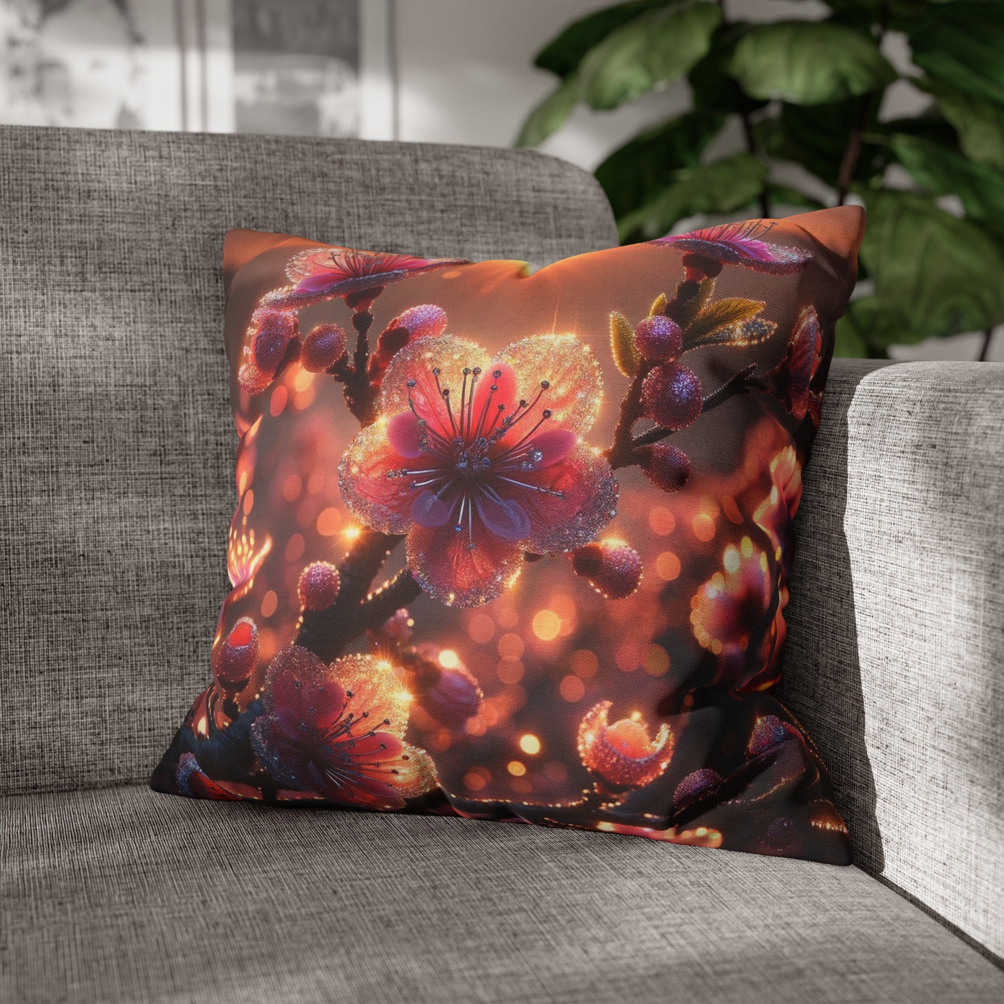 Pink diamond flowers (3) - Polyester Square Pillowcase