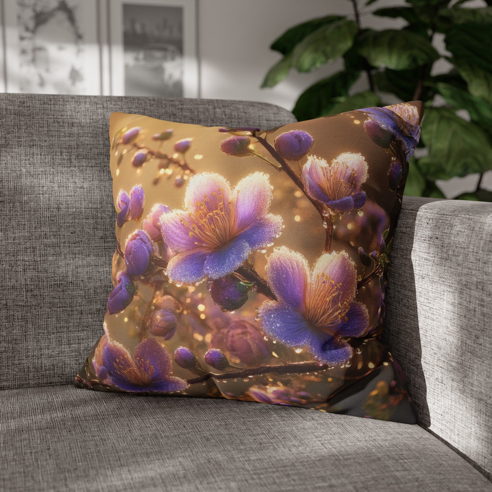 Purple diamond flowers (3) - Polyester Square Pillowcase