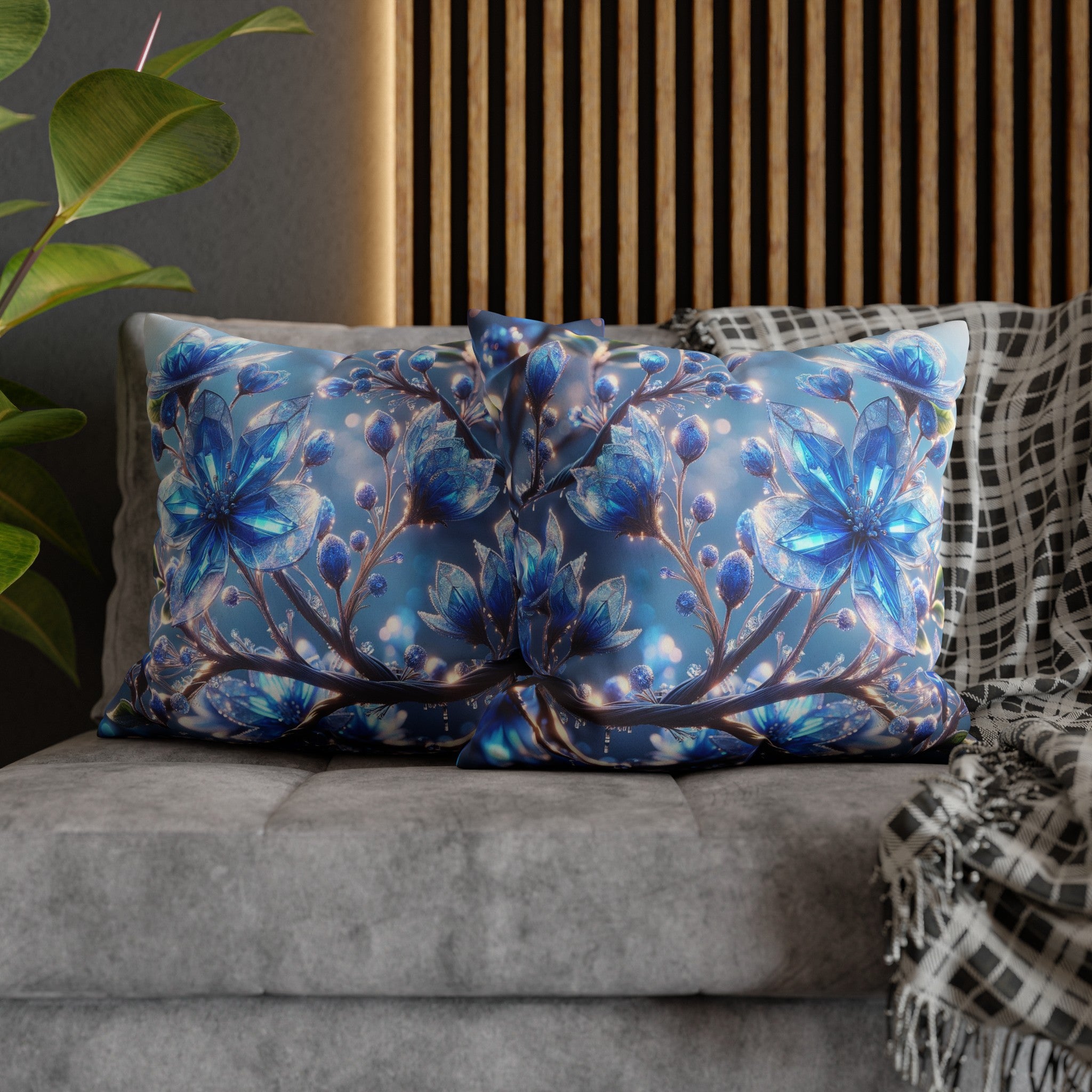 Blue, diamond flowers (5) - Suede Square Pillowcase