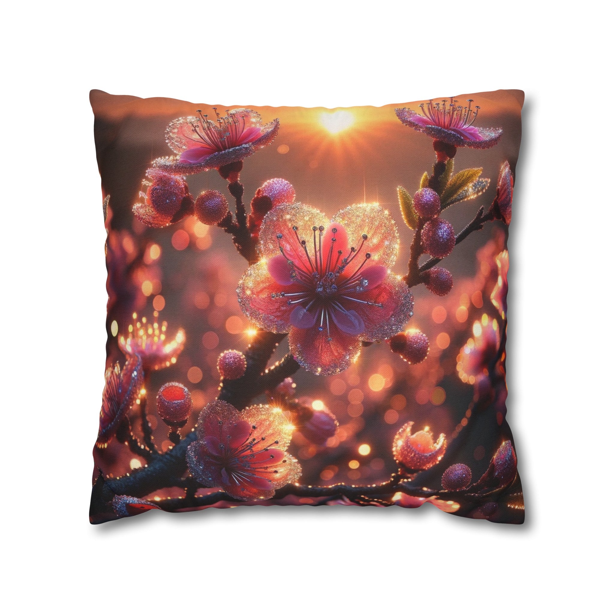 Pink diamond flowers (3) - Polyester Square Pillowcase