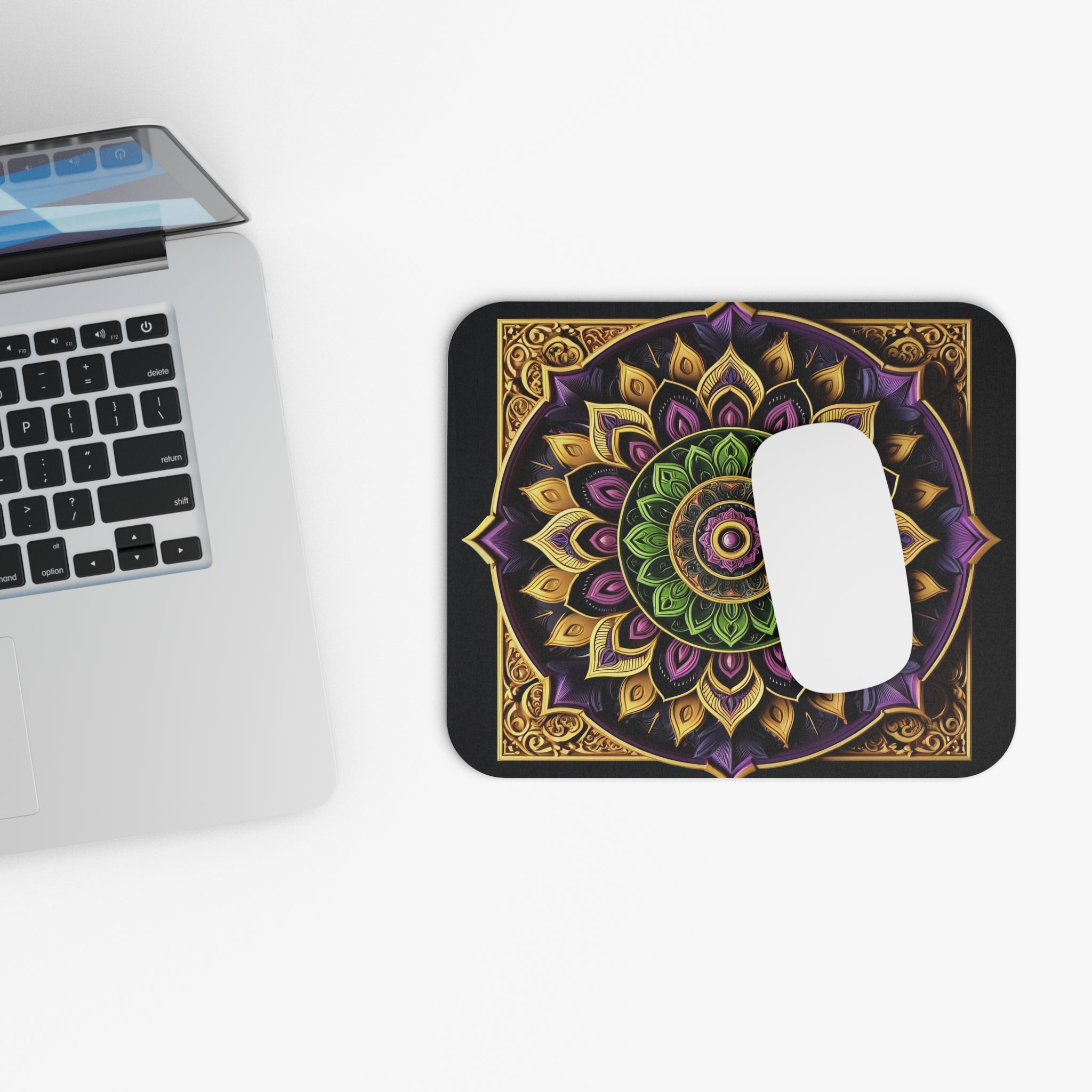 3D Purple-Green-Gold Mandala - Mouse Pad (Rectangle)