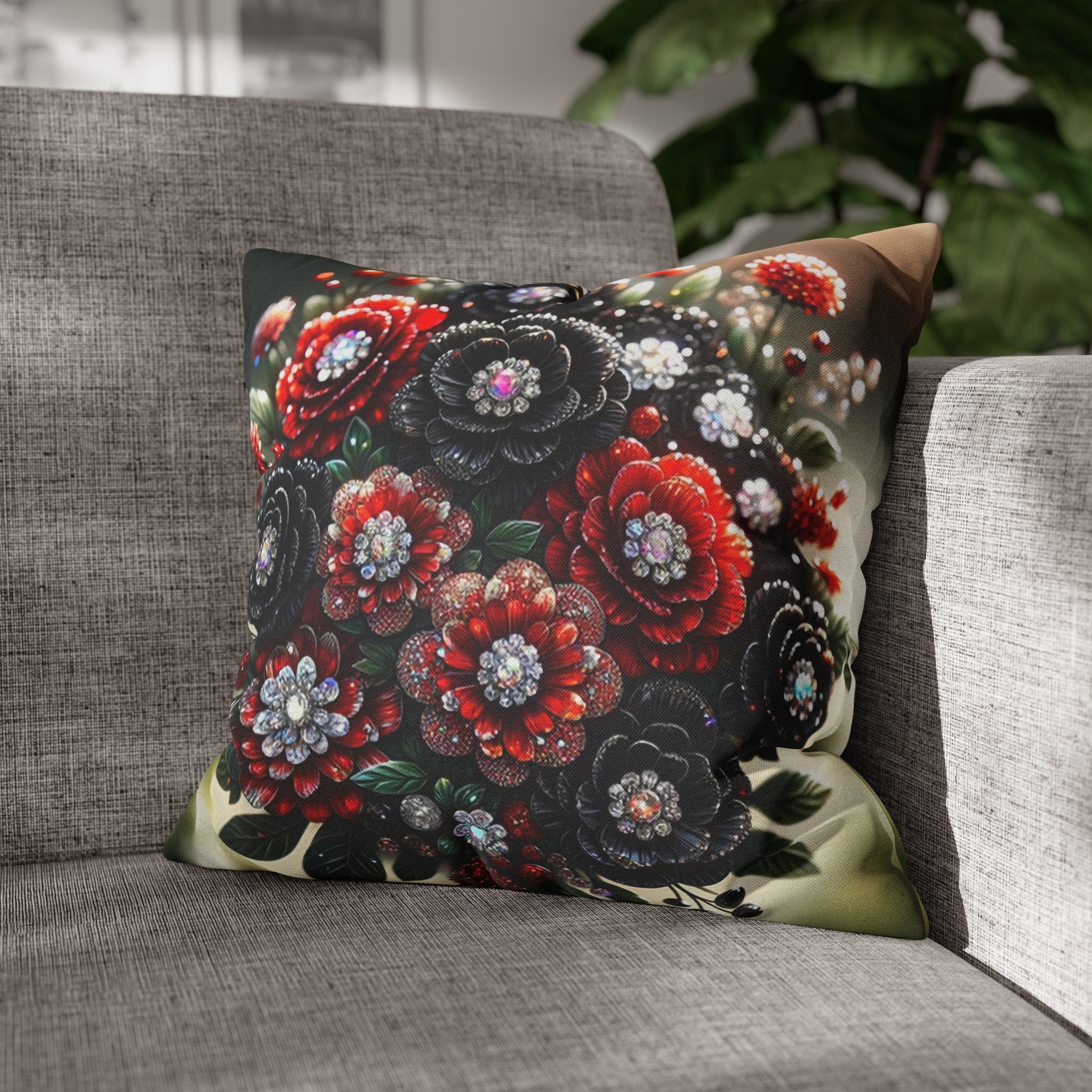 Black and Red Bouquet (2) - Polyester Square Pillowcase