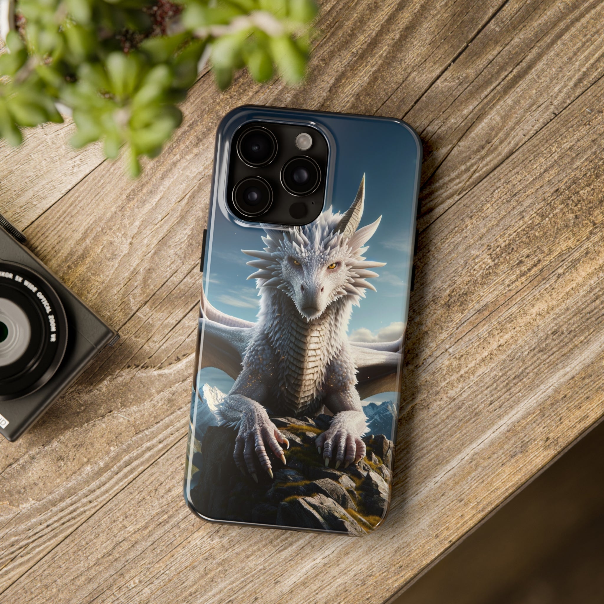 White dragon on a rock - Tough Phone Case