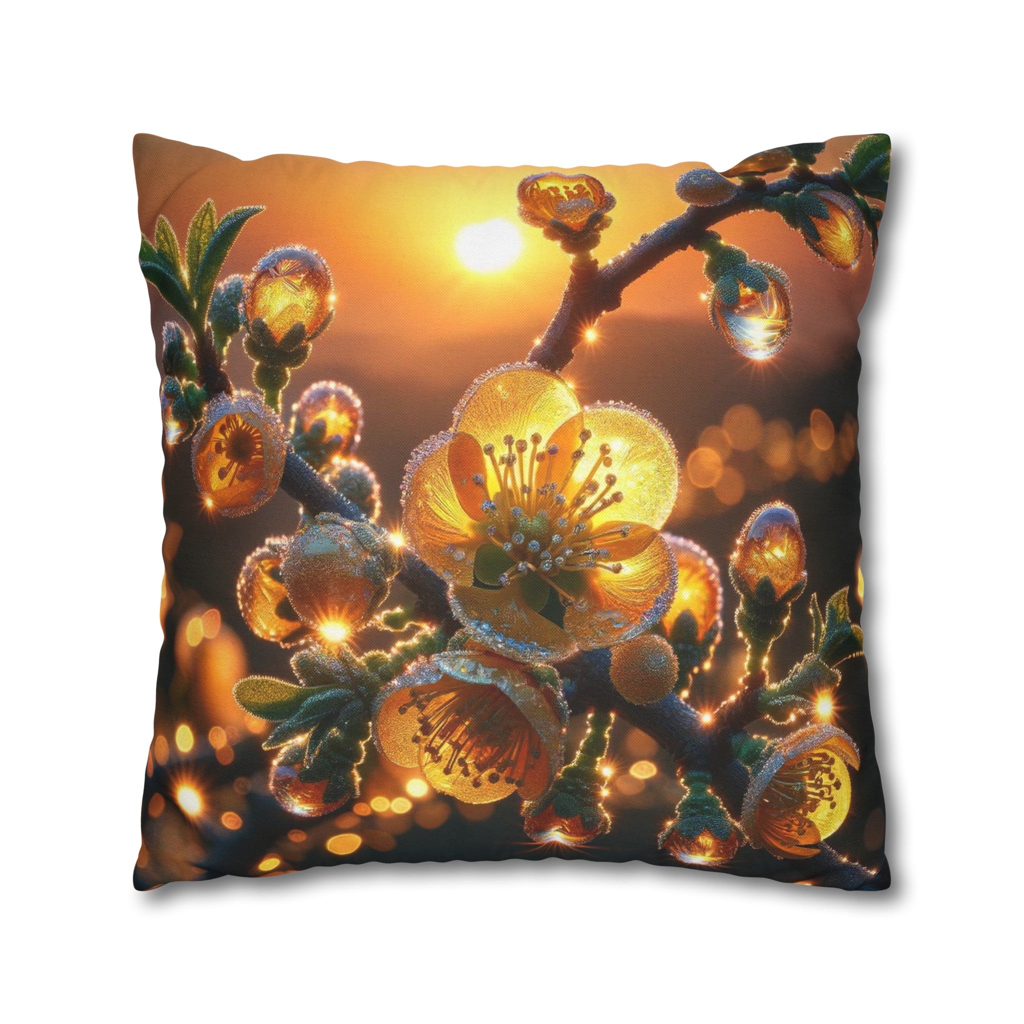 Yellow diamond flowers (2) - Polyester Square Pillowcase