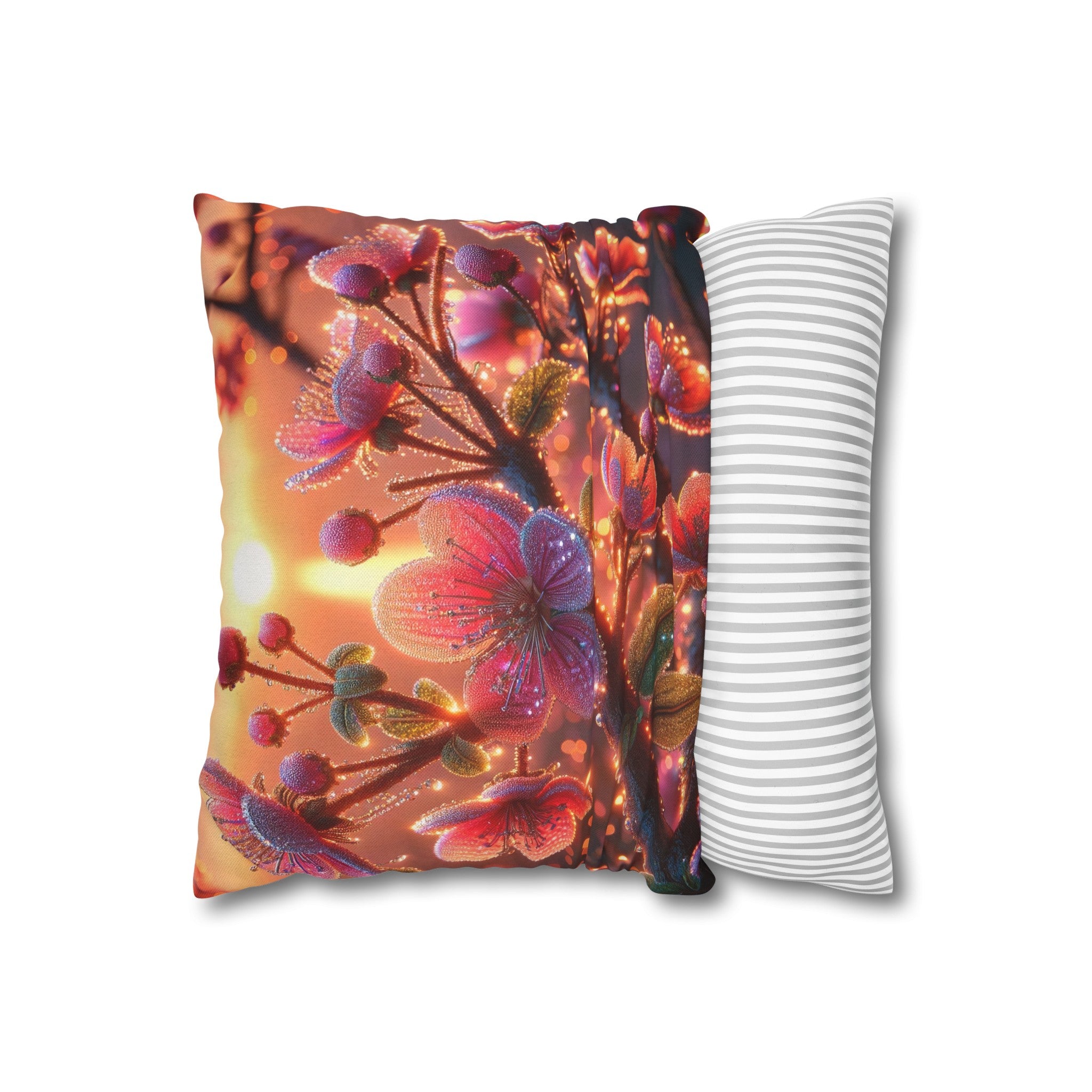 Pink diamond flowers (2) - Polyester Square Pillowcase