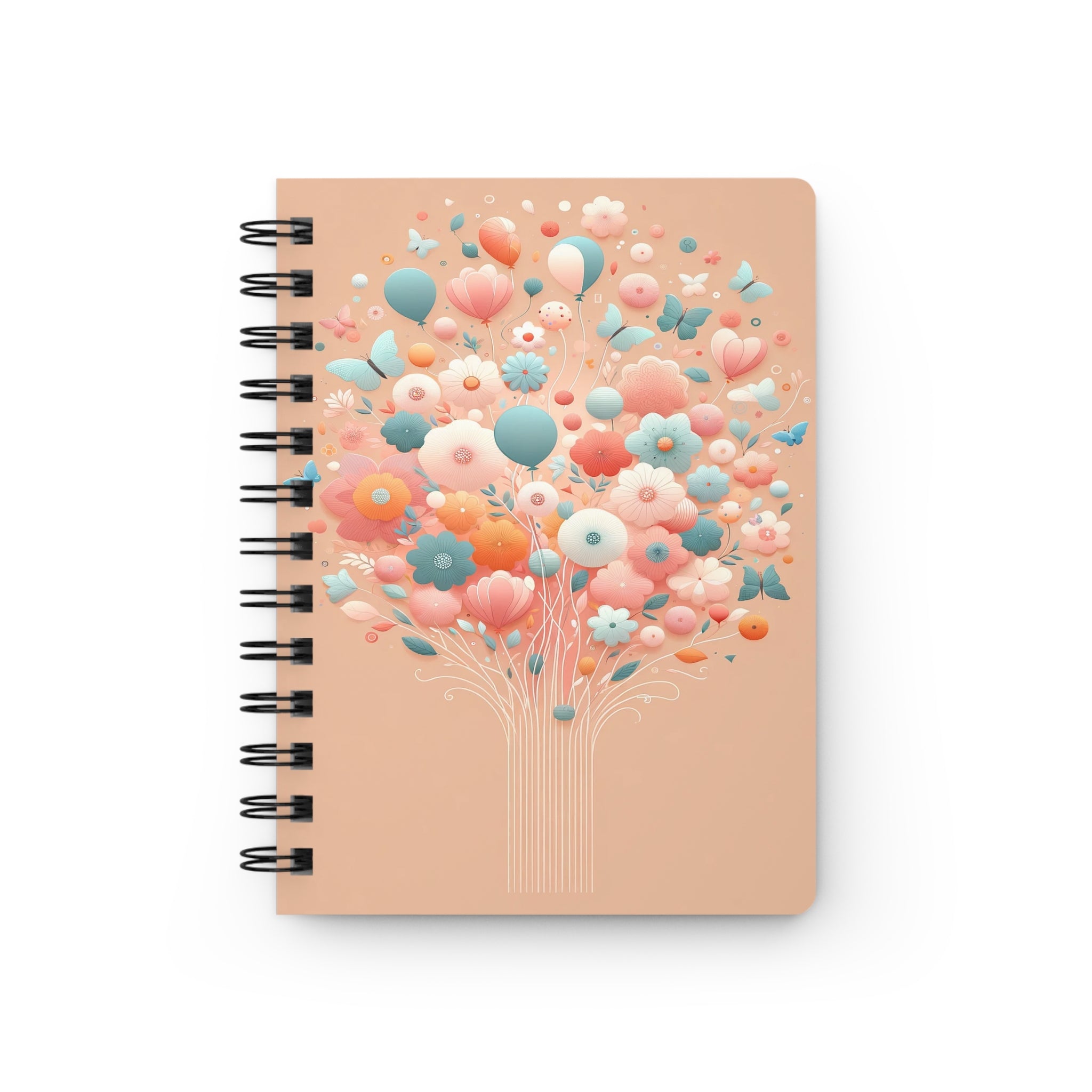 Bouquet of balloons, butterflies and flowers - Spiral Notebook