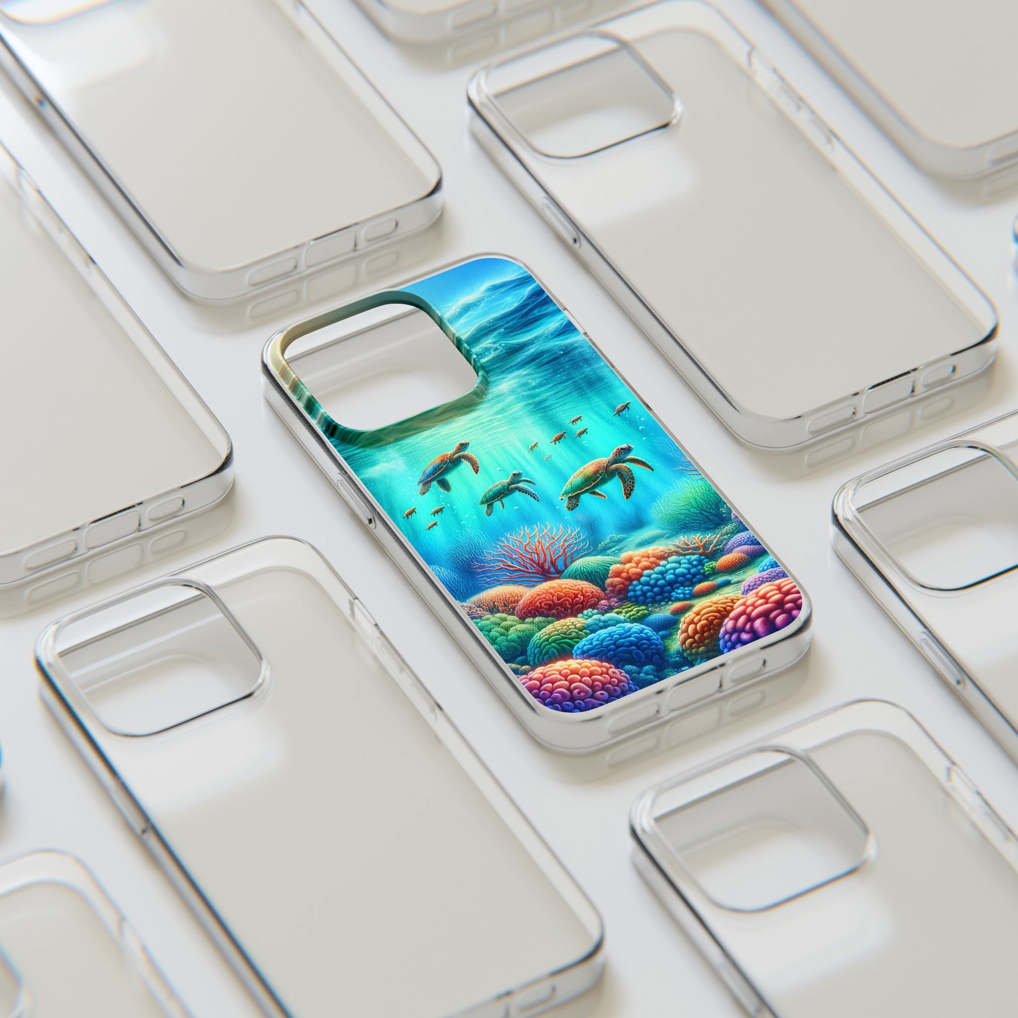 Turtles and coral reef - Soft Phone Case