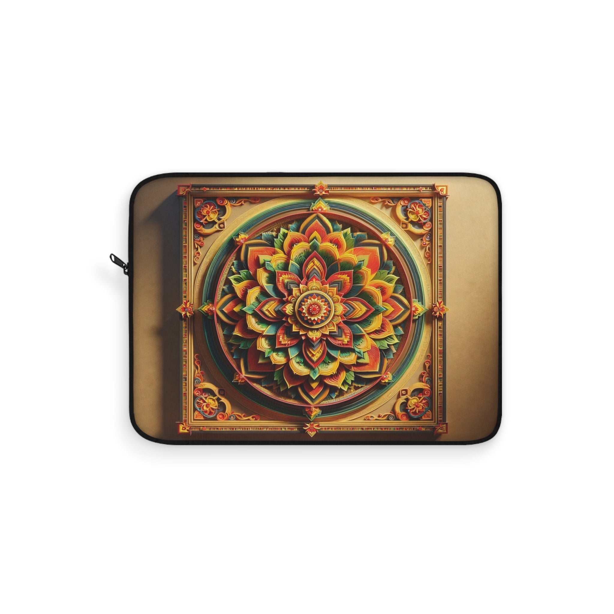 Green-yellow-red, 3D Mandala with shadow - Laptop Sleeve