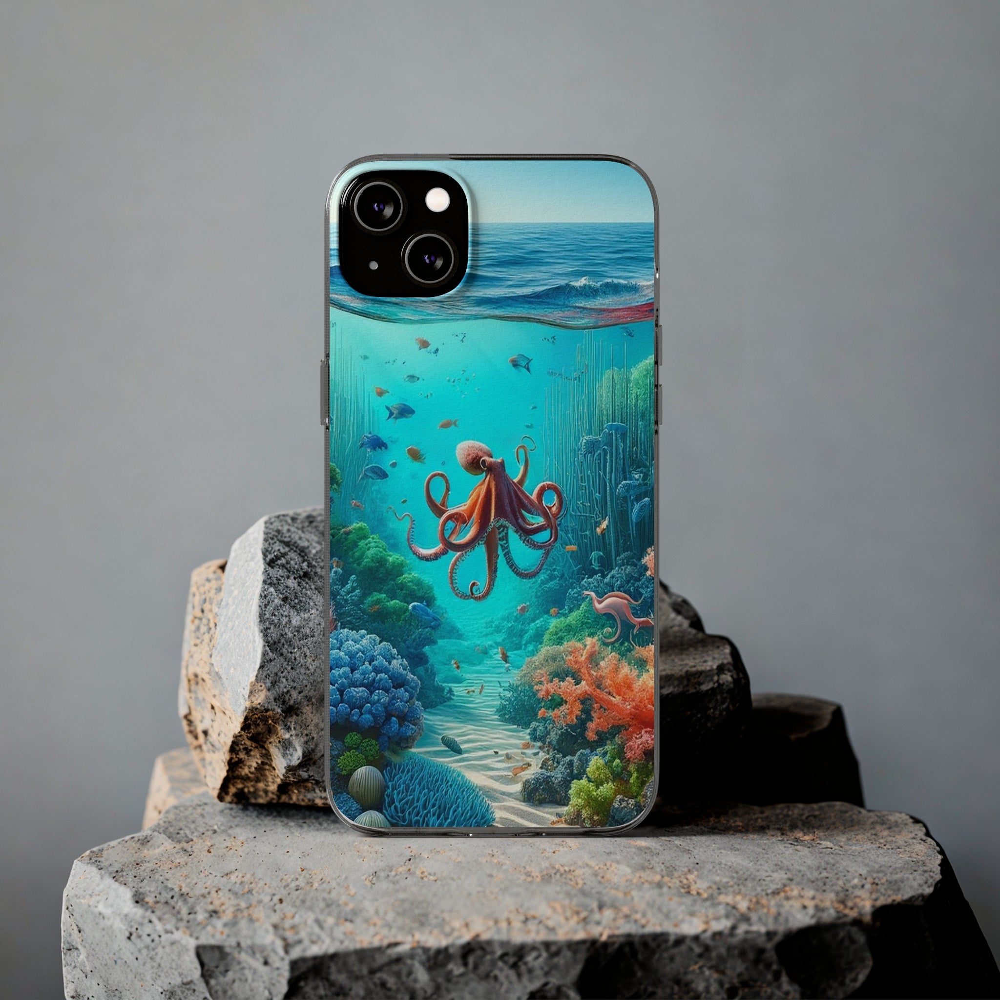 Octopus in turquoise water - Soft Phone Case