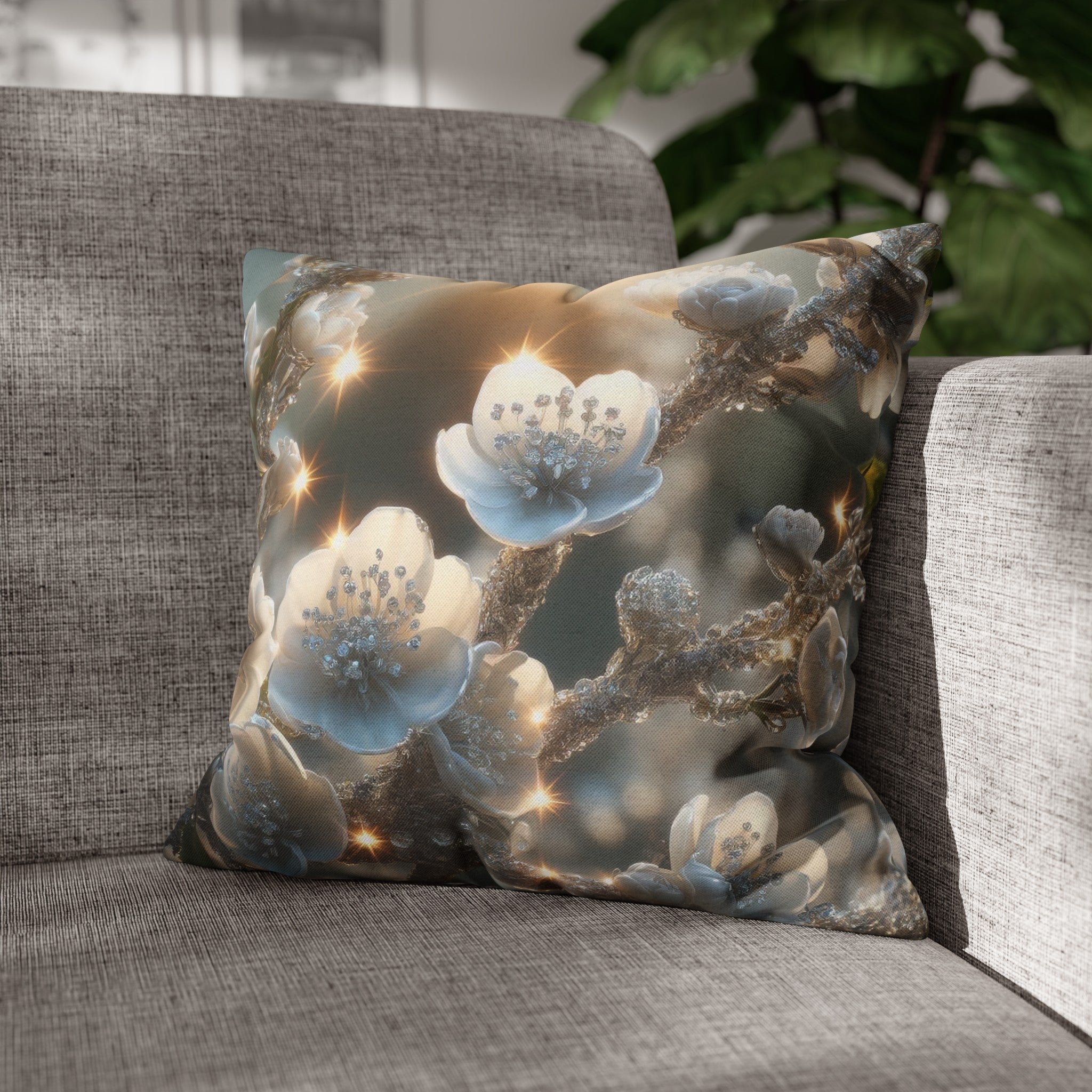 White diamond flowers (1) - Polyester Square Pillowcase