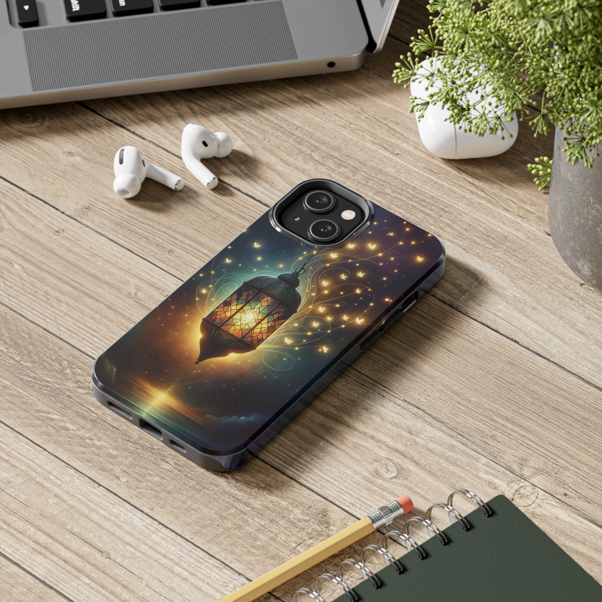 Fireflies around lamp - Tough Phone Case