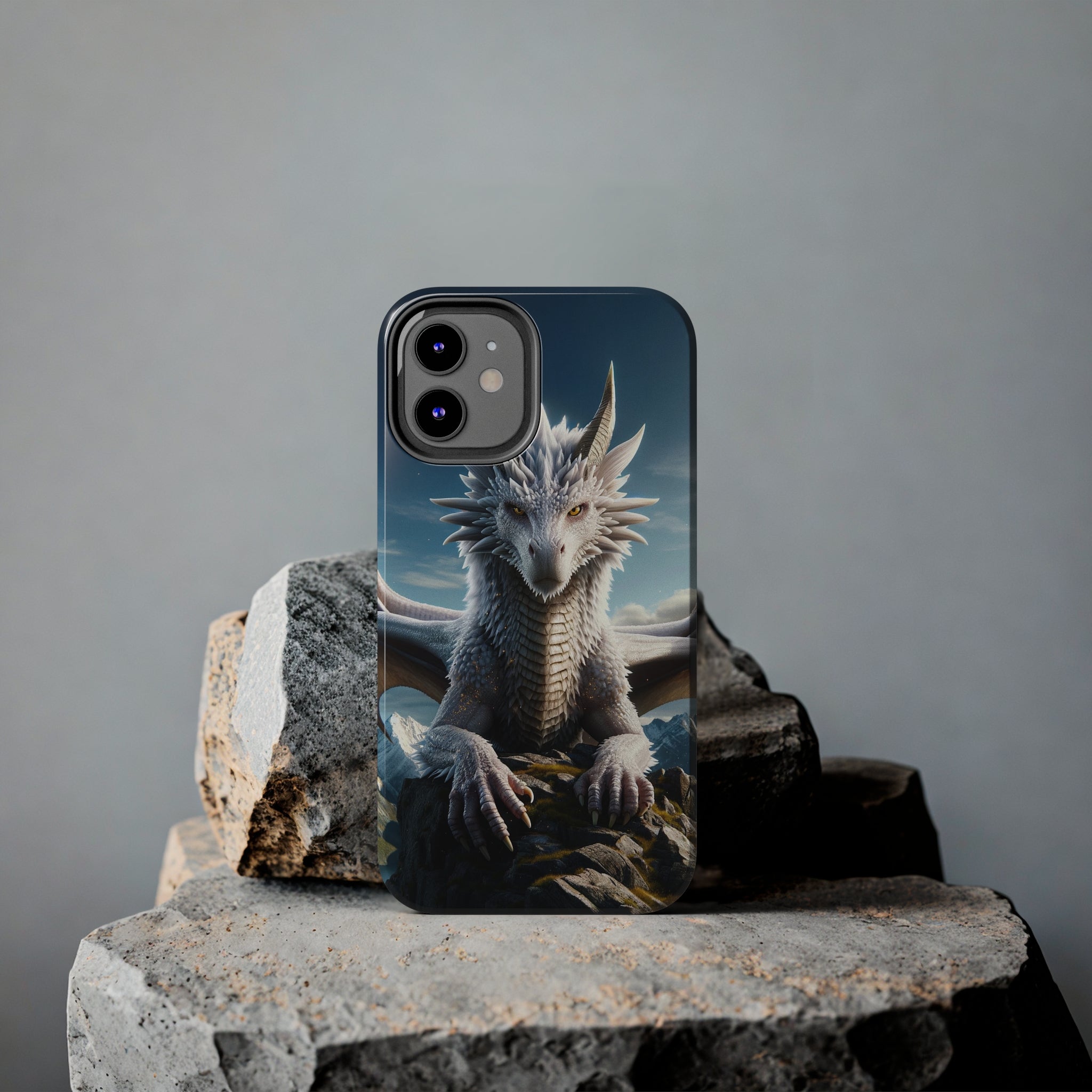 White dragon on a rock - Tough Phone Case