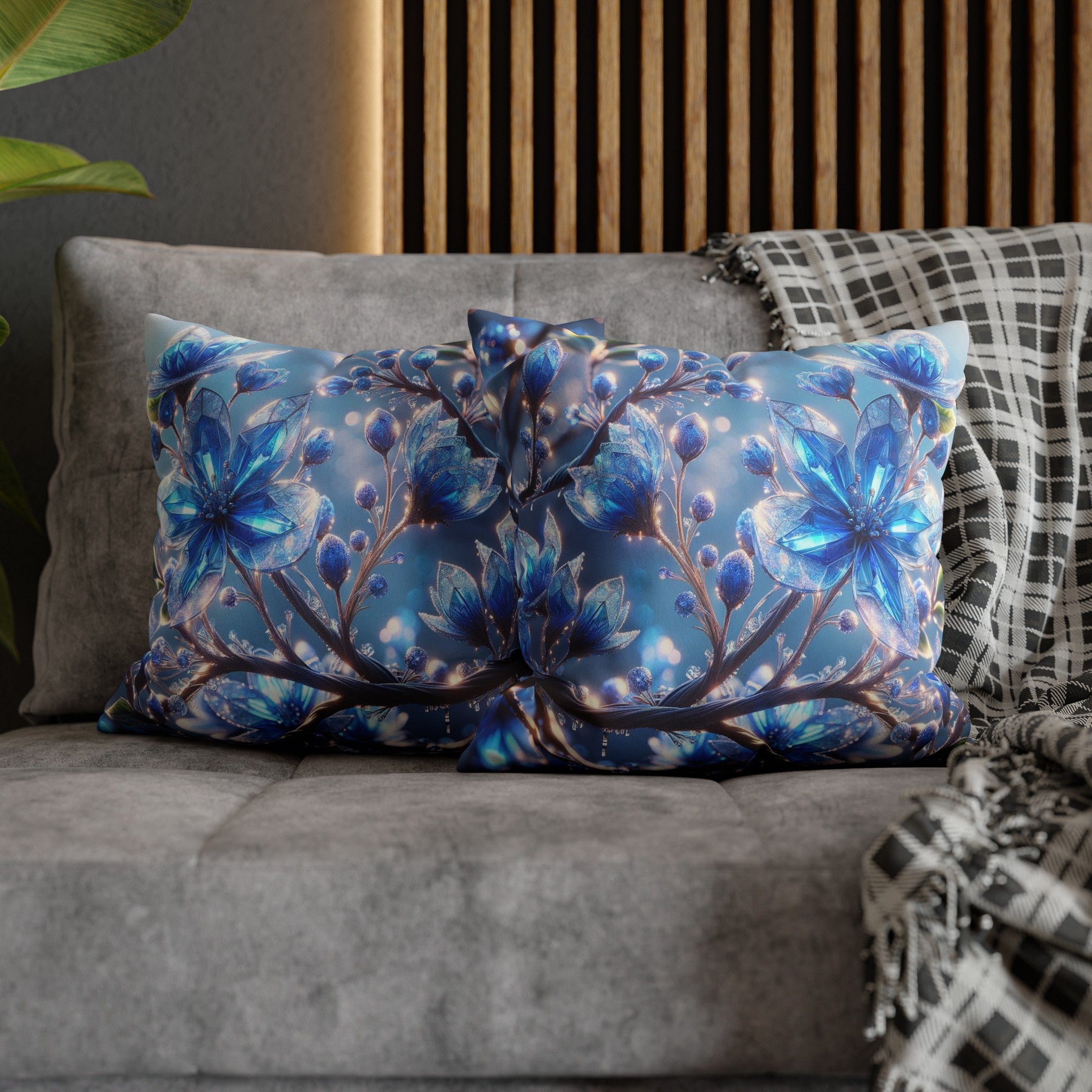 Blue, diamond flowers (5) - Suede Square Pillowcase