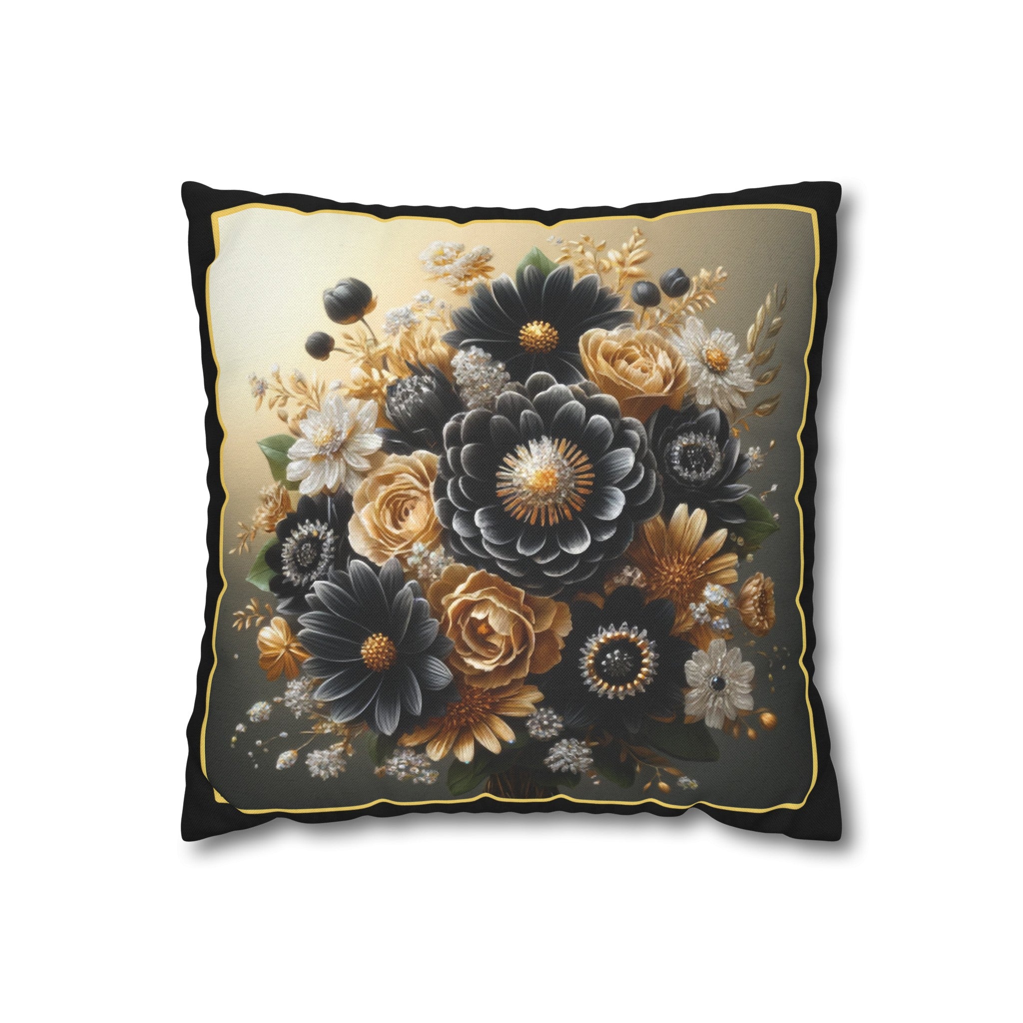 Black-Golden Bouquet (1) - Polyester Square Pillowcase