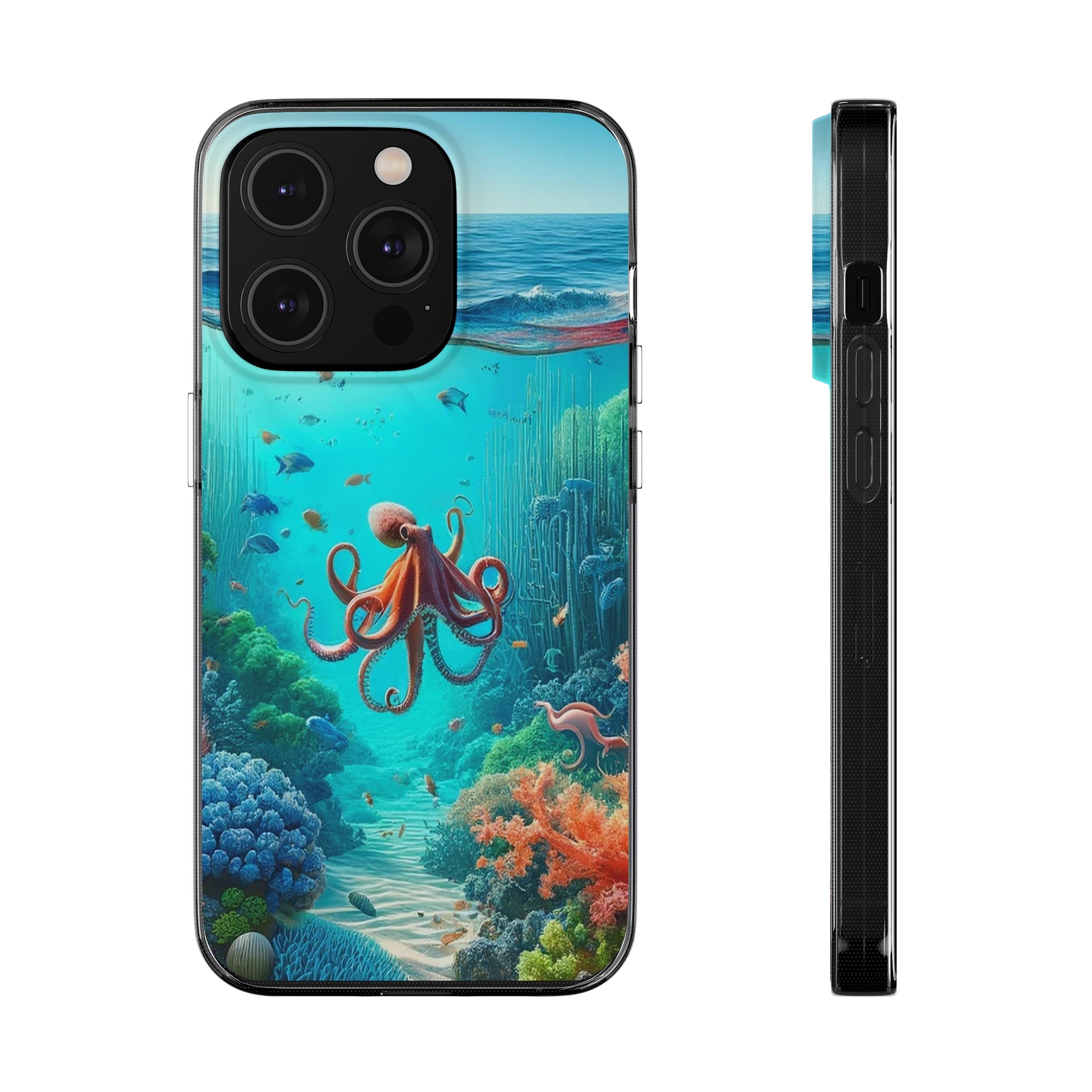 Octopus in turquoise water - Soft Phone Case