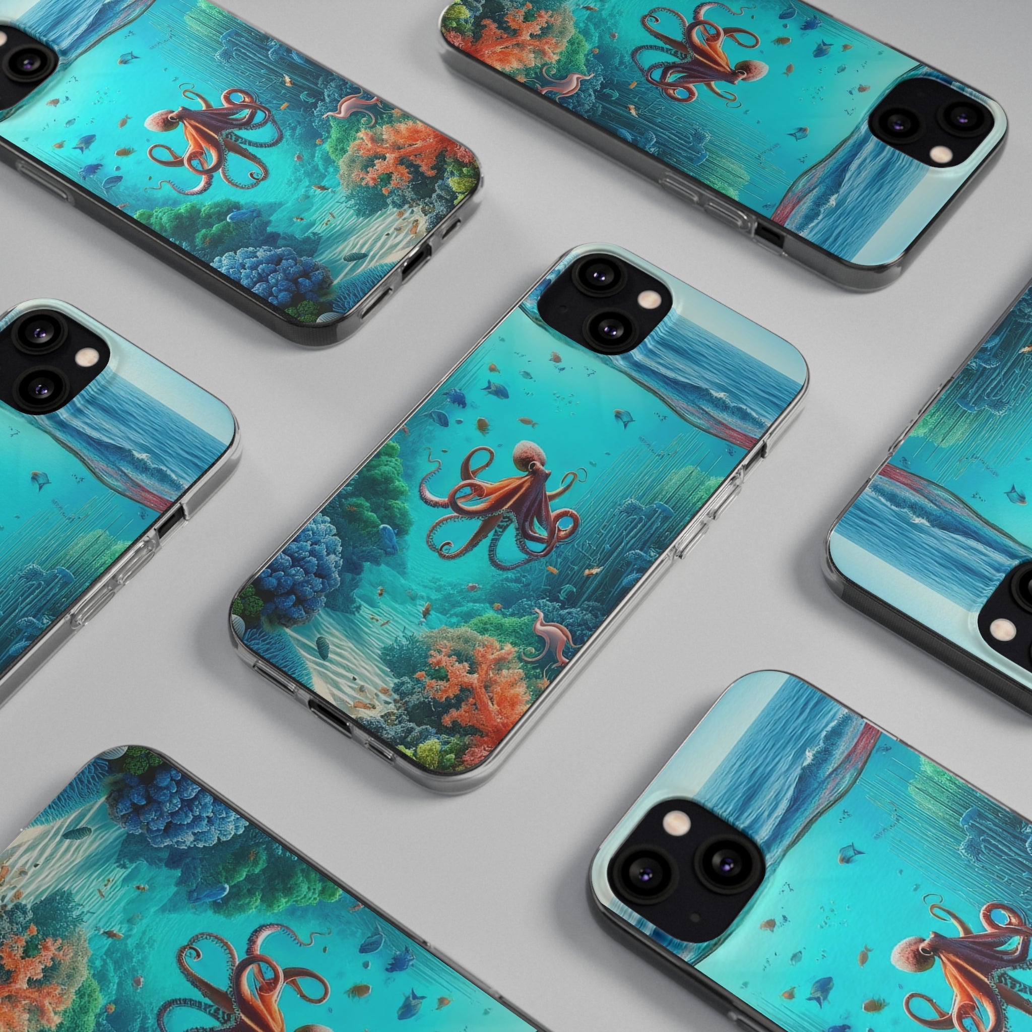 Octopus in turquoise water - Soft Phone Case