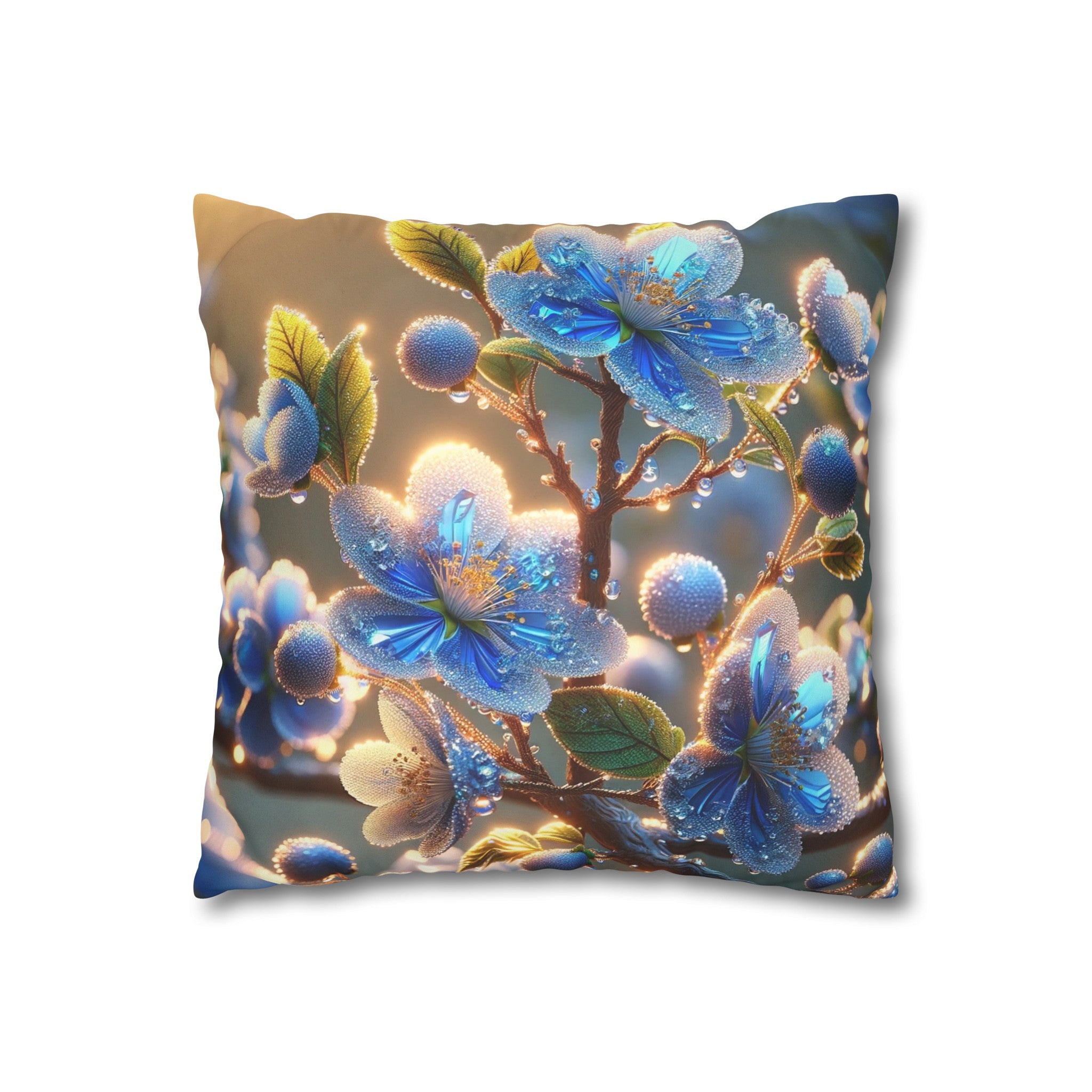 Blue,diamond flowers (2) - Suede Square Pillowcase