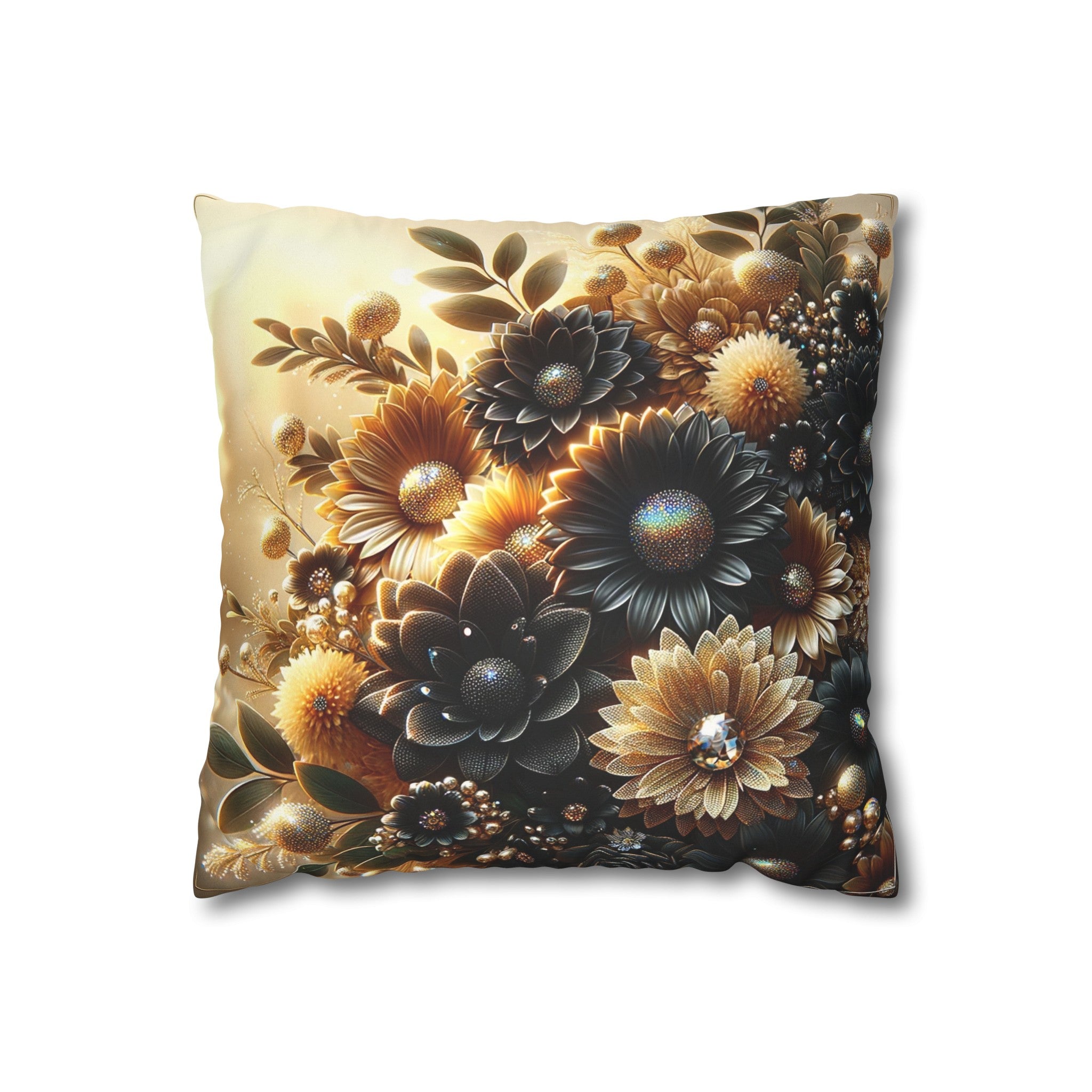 Black and golden Bouquet (2) - Suede Square Pillowcase