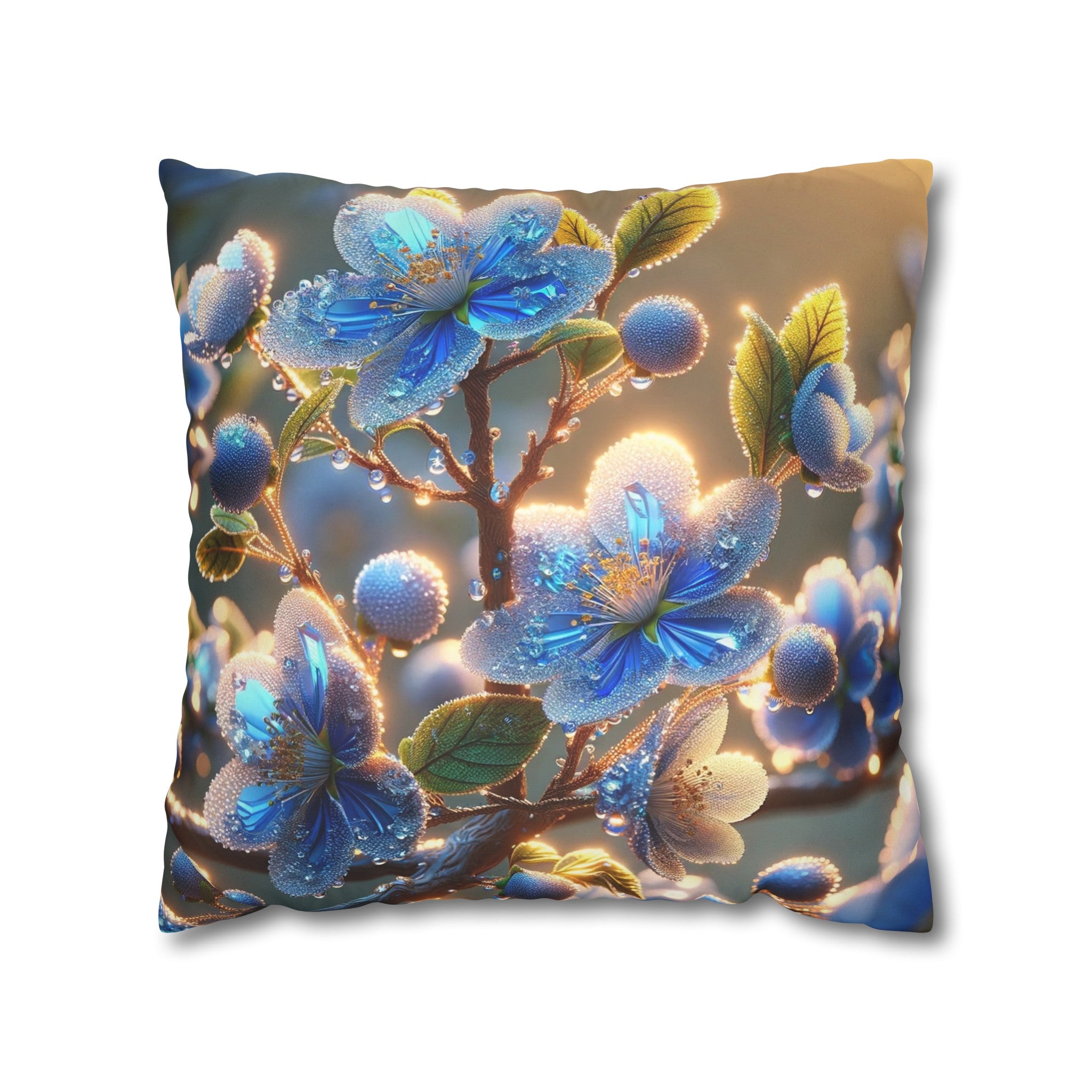 Blue,diamond flowers (2) - Suede Square Pillowcase