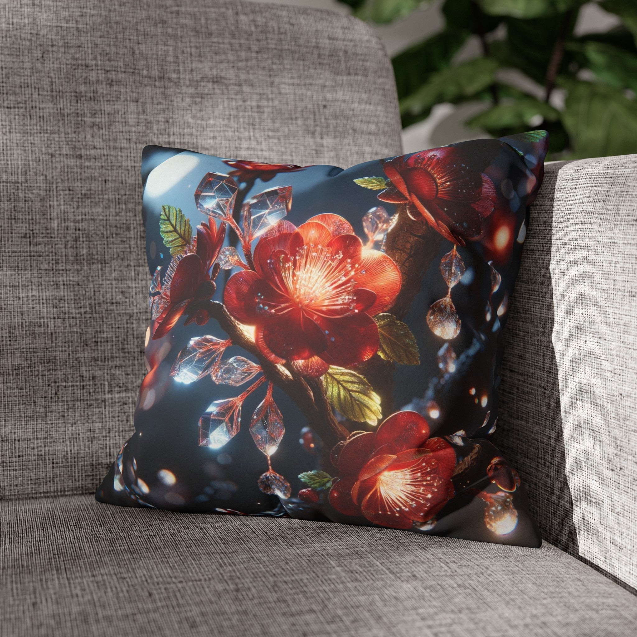 Red diamond flowers (5) - Suede Square Pillowcase