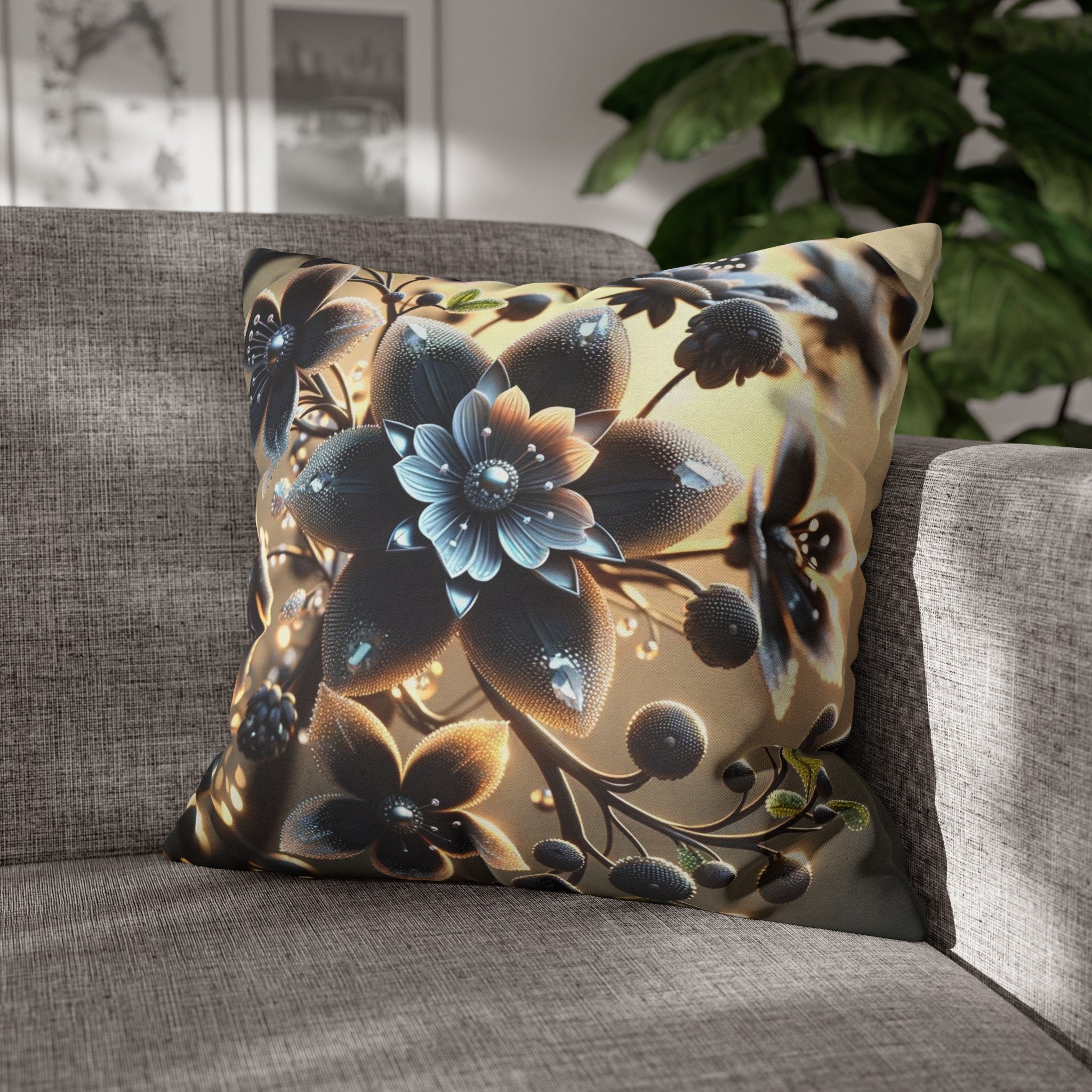 Black diamond flowers (3) - Polyester Square Pillowcase