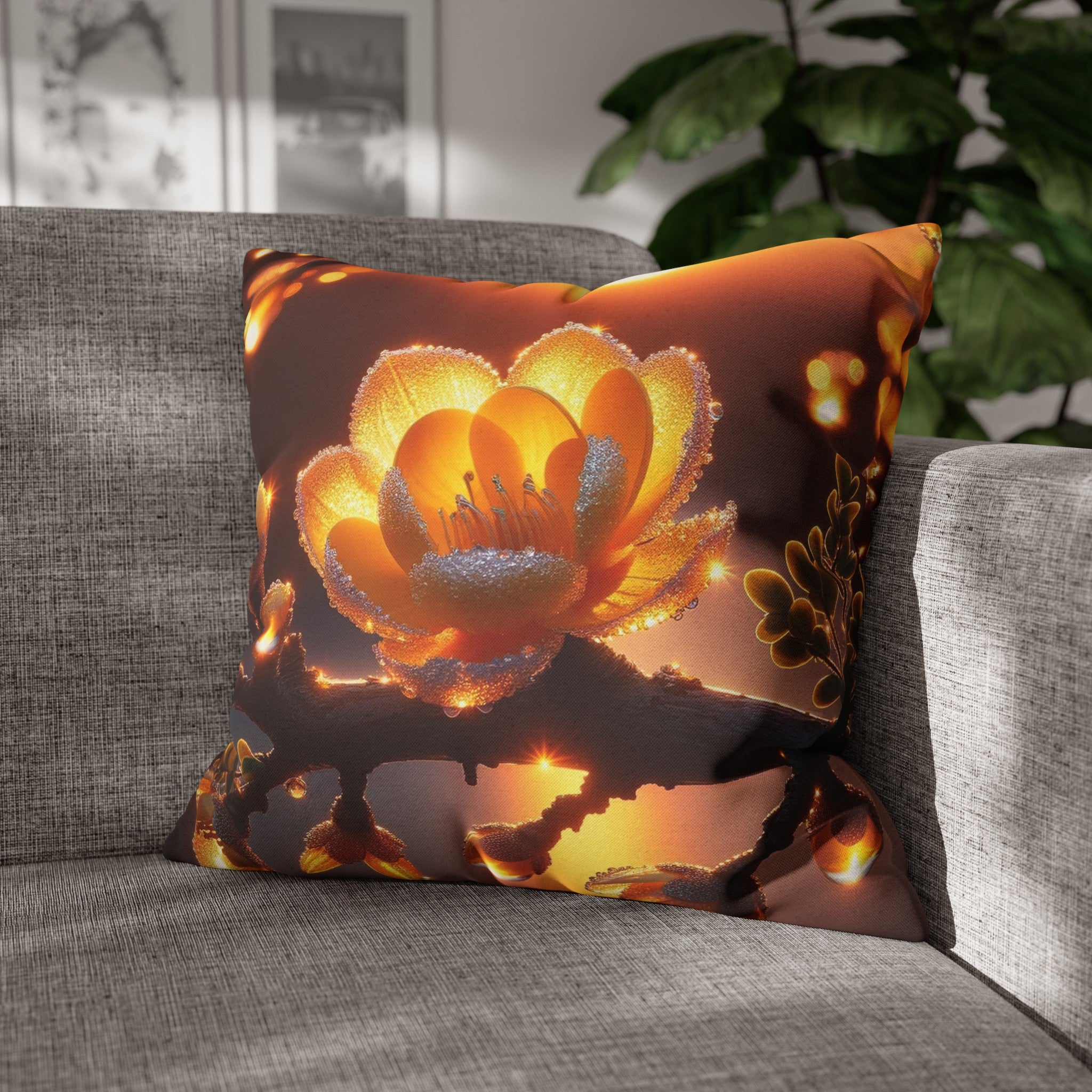 Yellow diamond flowers (1) - Polyester Square Pillowcase