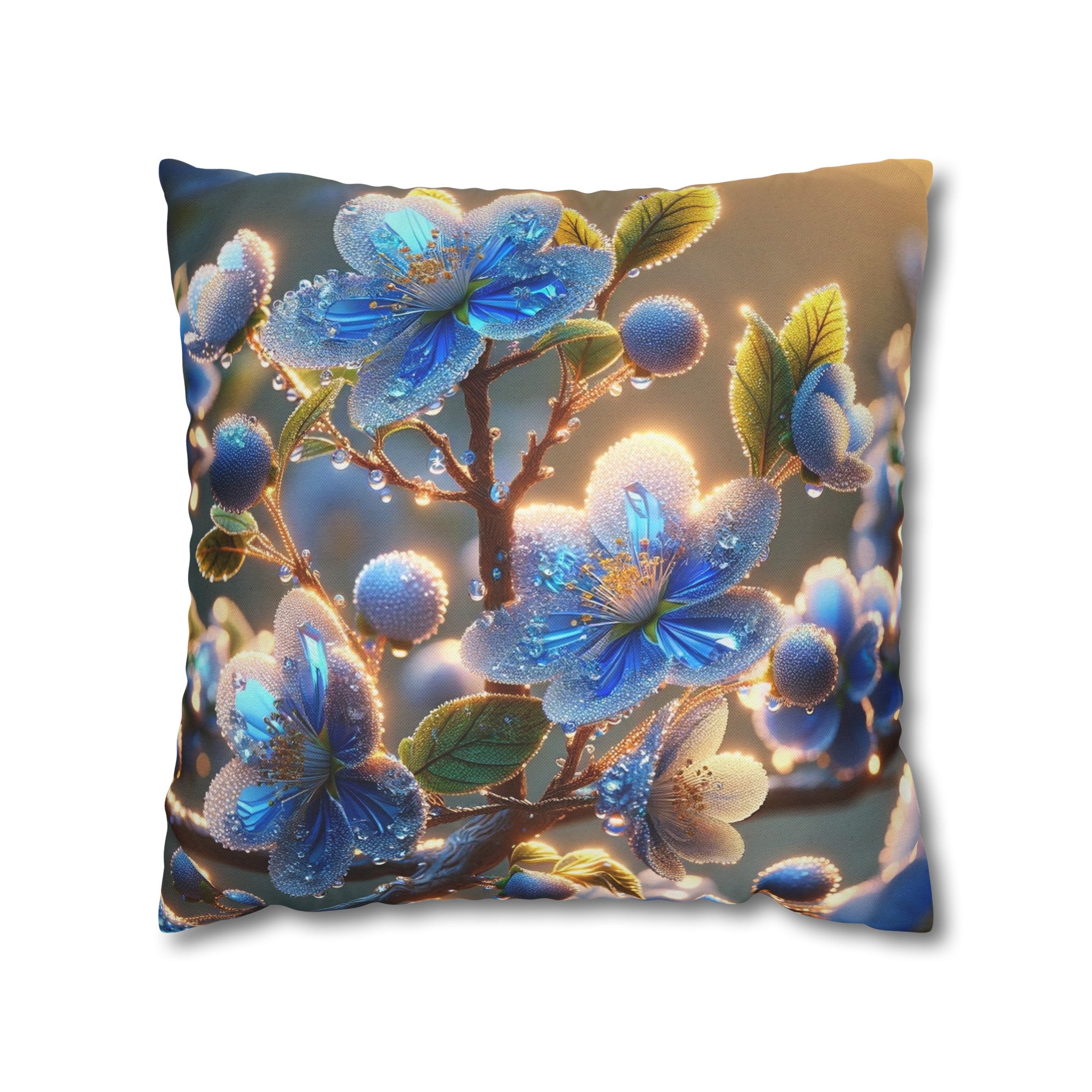 Blue, diamond flowers (2) - Polyester Square Pillowcase