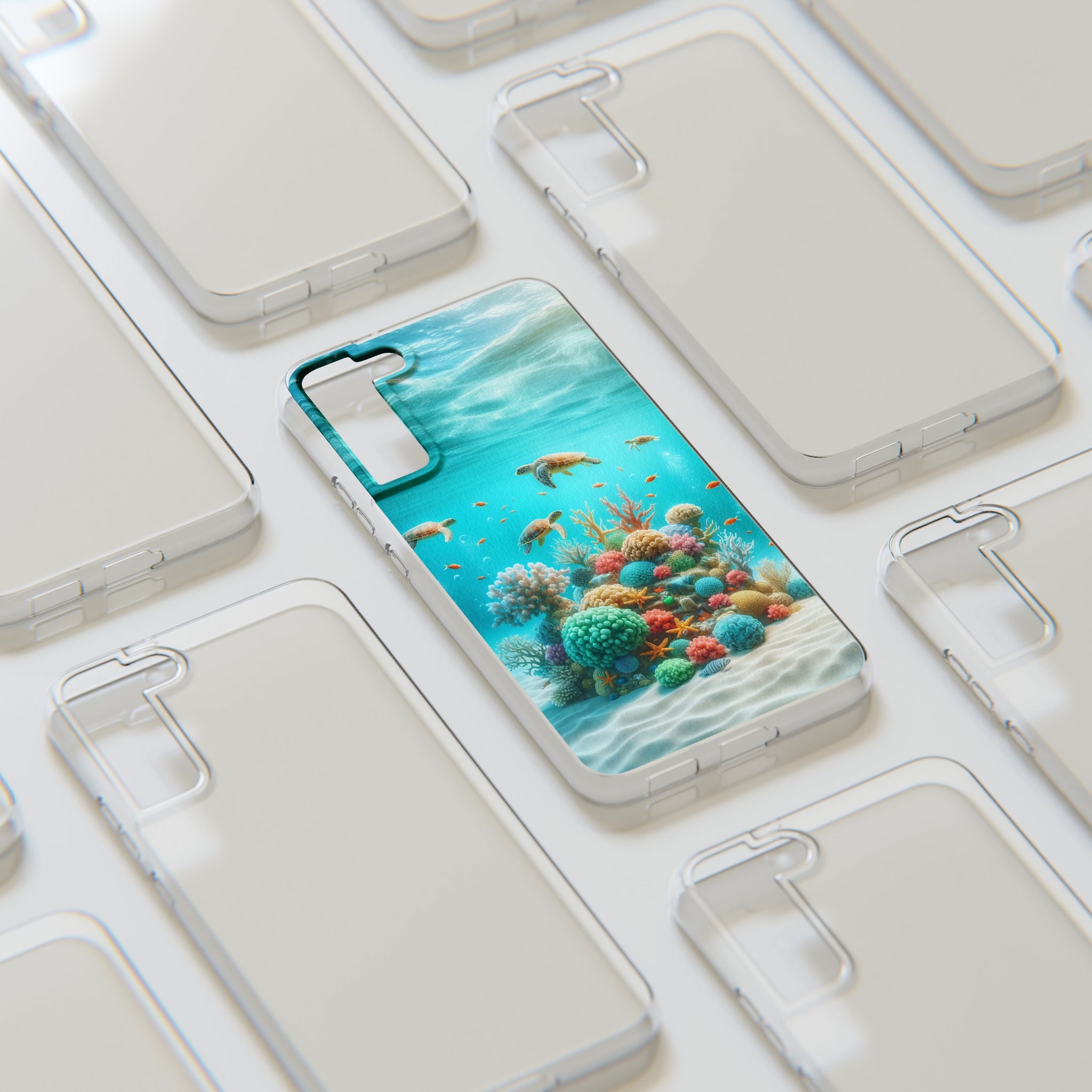 Turtles on coral reef - Soft Phone Case