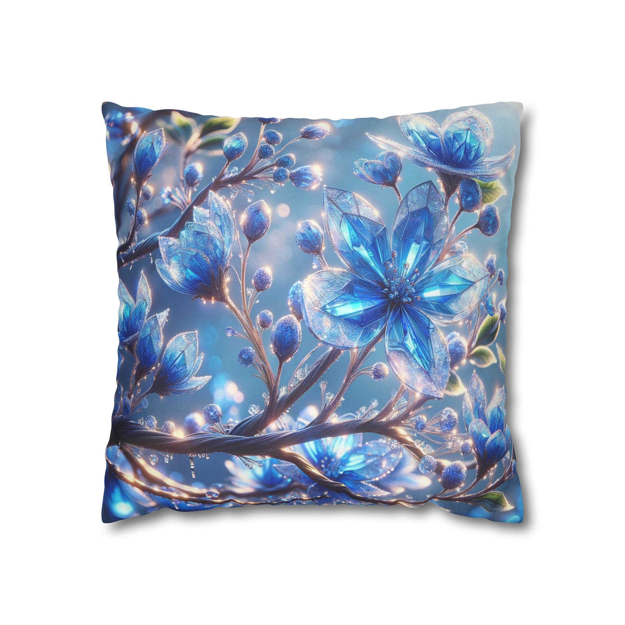 Blue, diamond flowers (5) - Suede Square Pillowcase