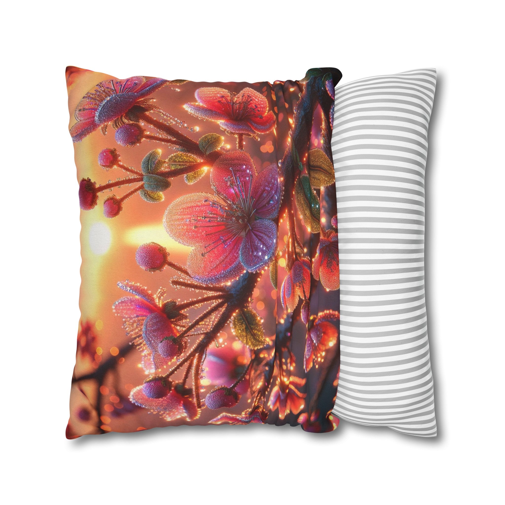 Pink diamond flowers (2) - Polyester Square Pillowcase