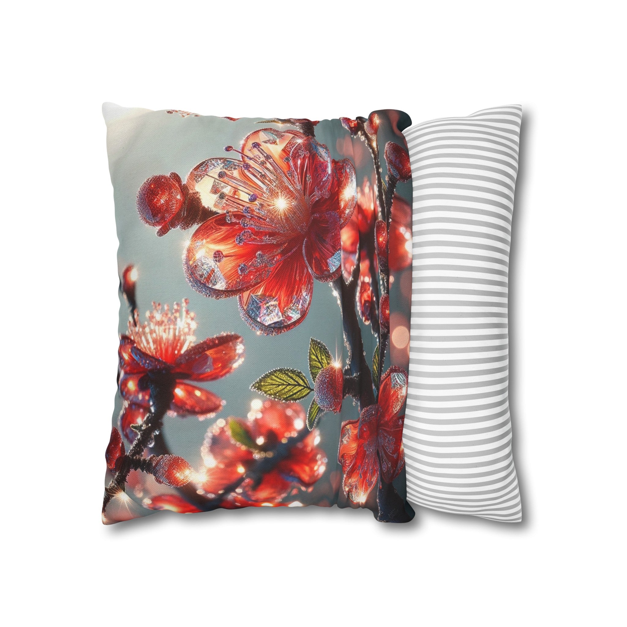 Red diamond flowers (1) - Polyester Square Pillowcase