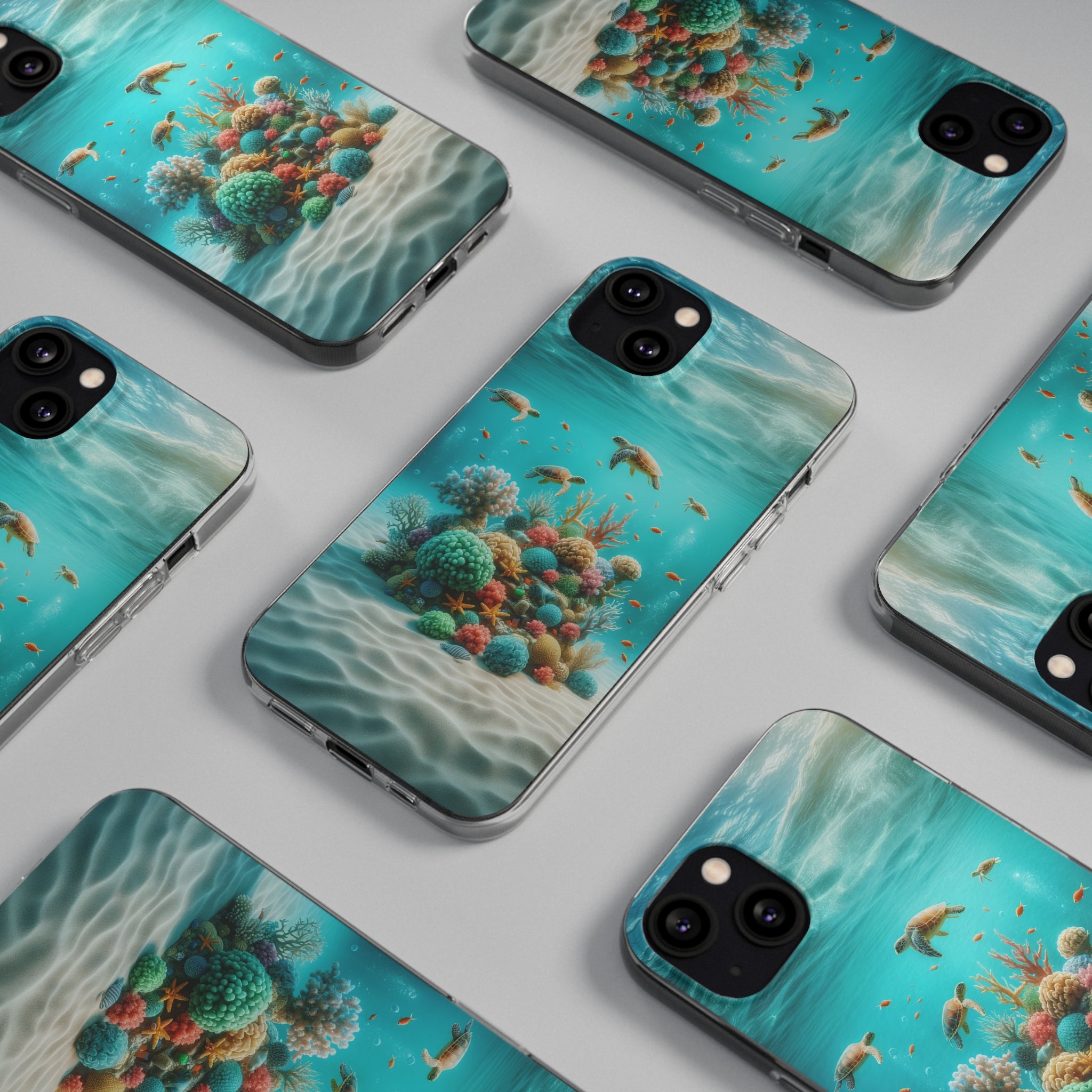 Turtles on coral reef - Soft Phone Case