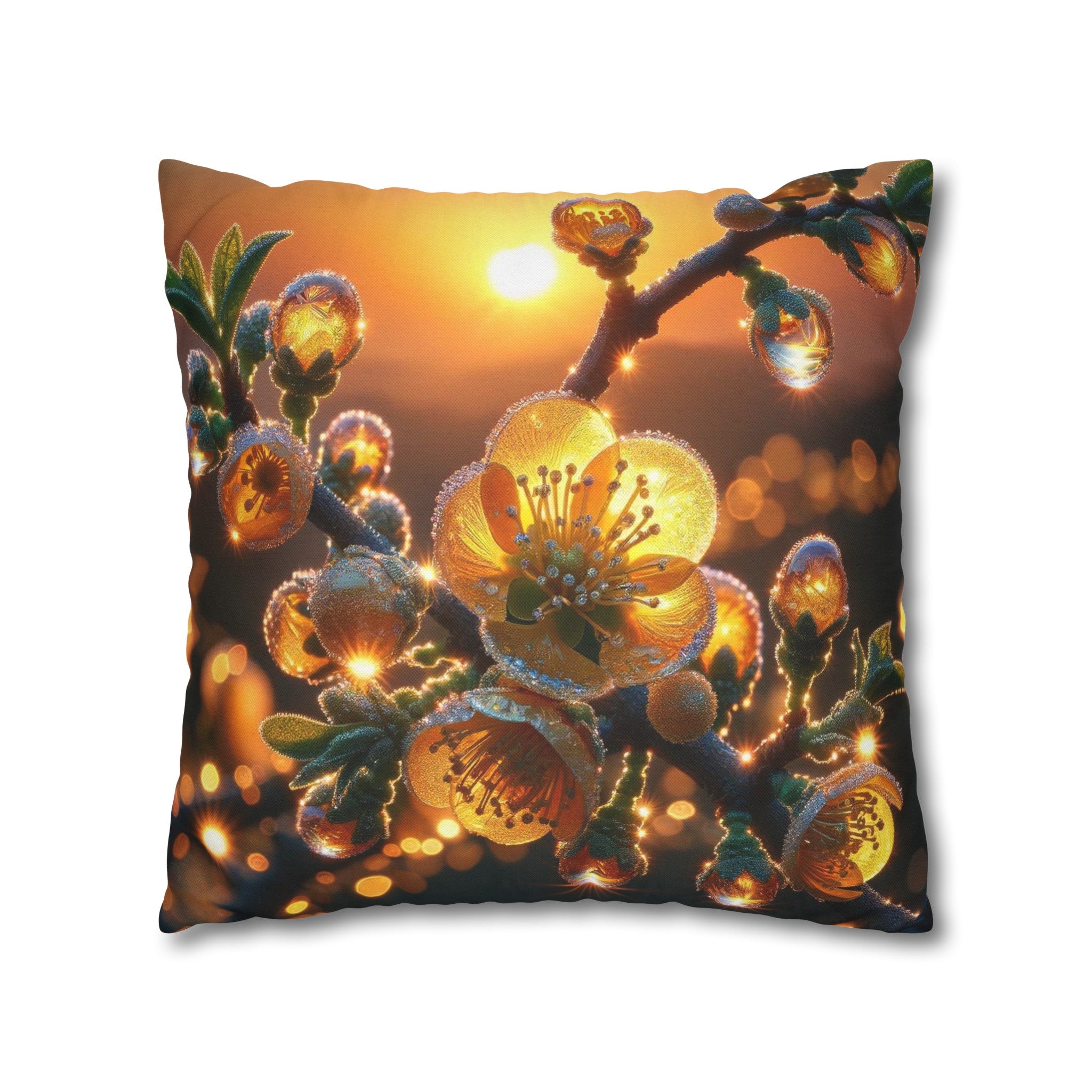 Yellow diamond flowers (2) - Polyester Square Pillowcase