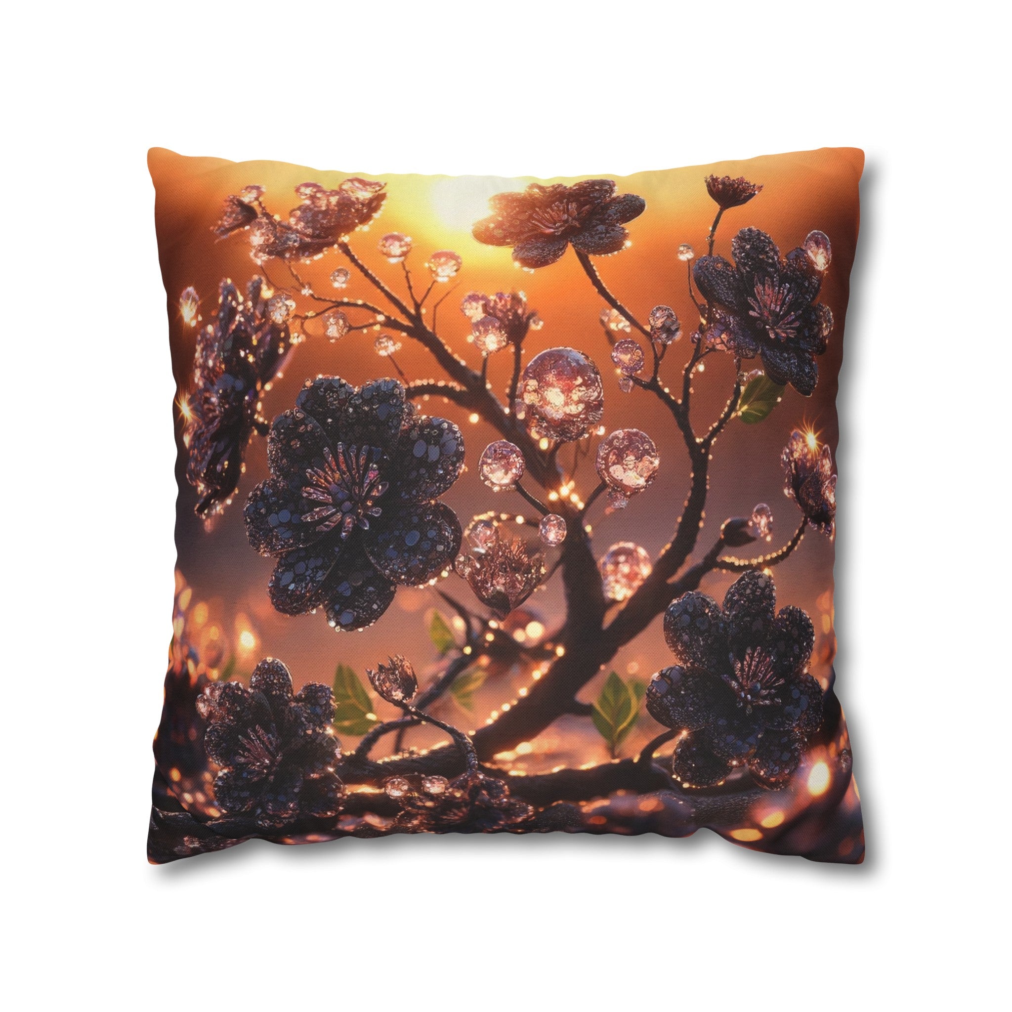 Black diamond flowers (2) - Polyester Square Pillowcase