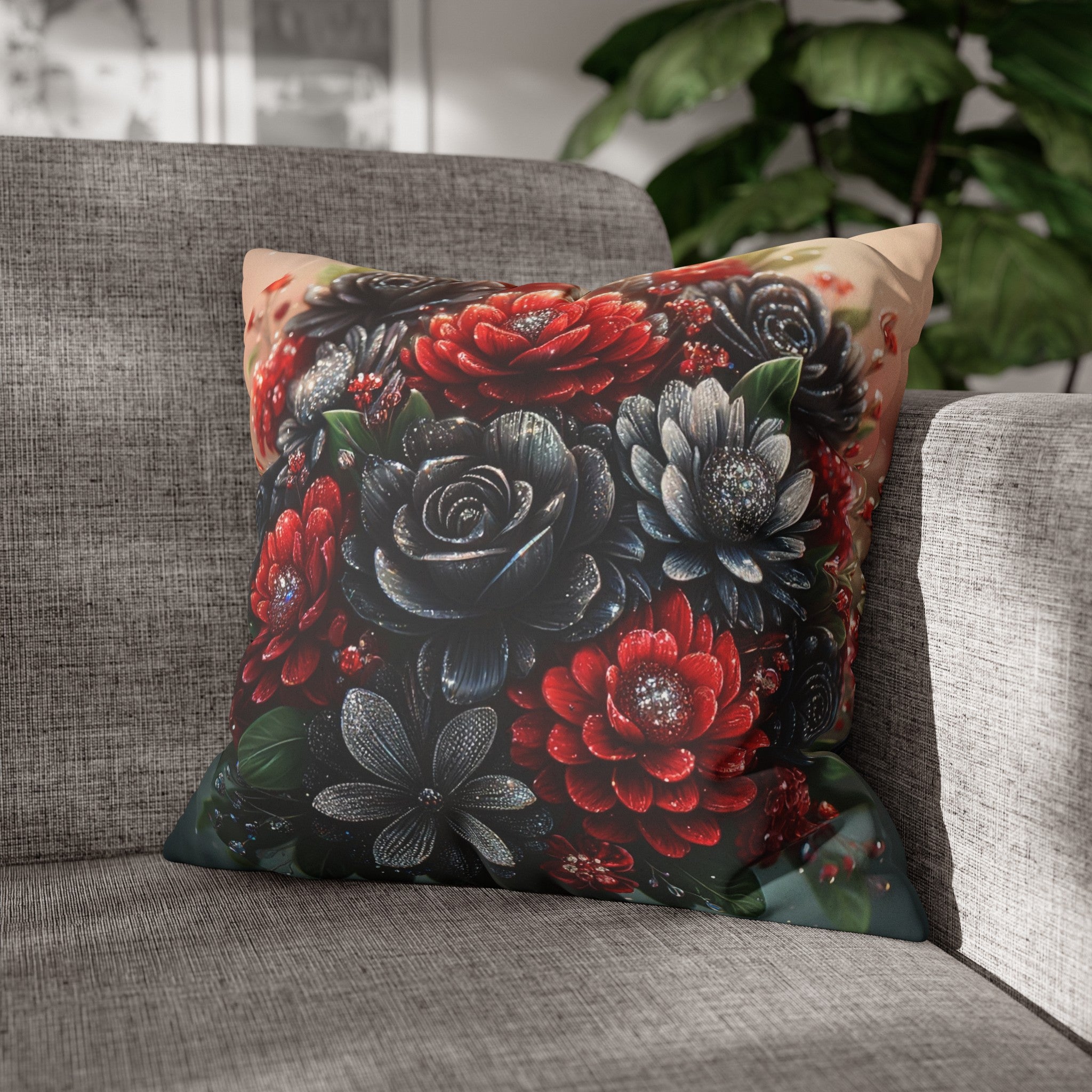 Black and Red Bouquet (1) - Suede Square Pillowcase