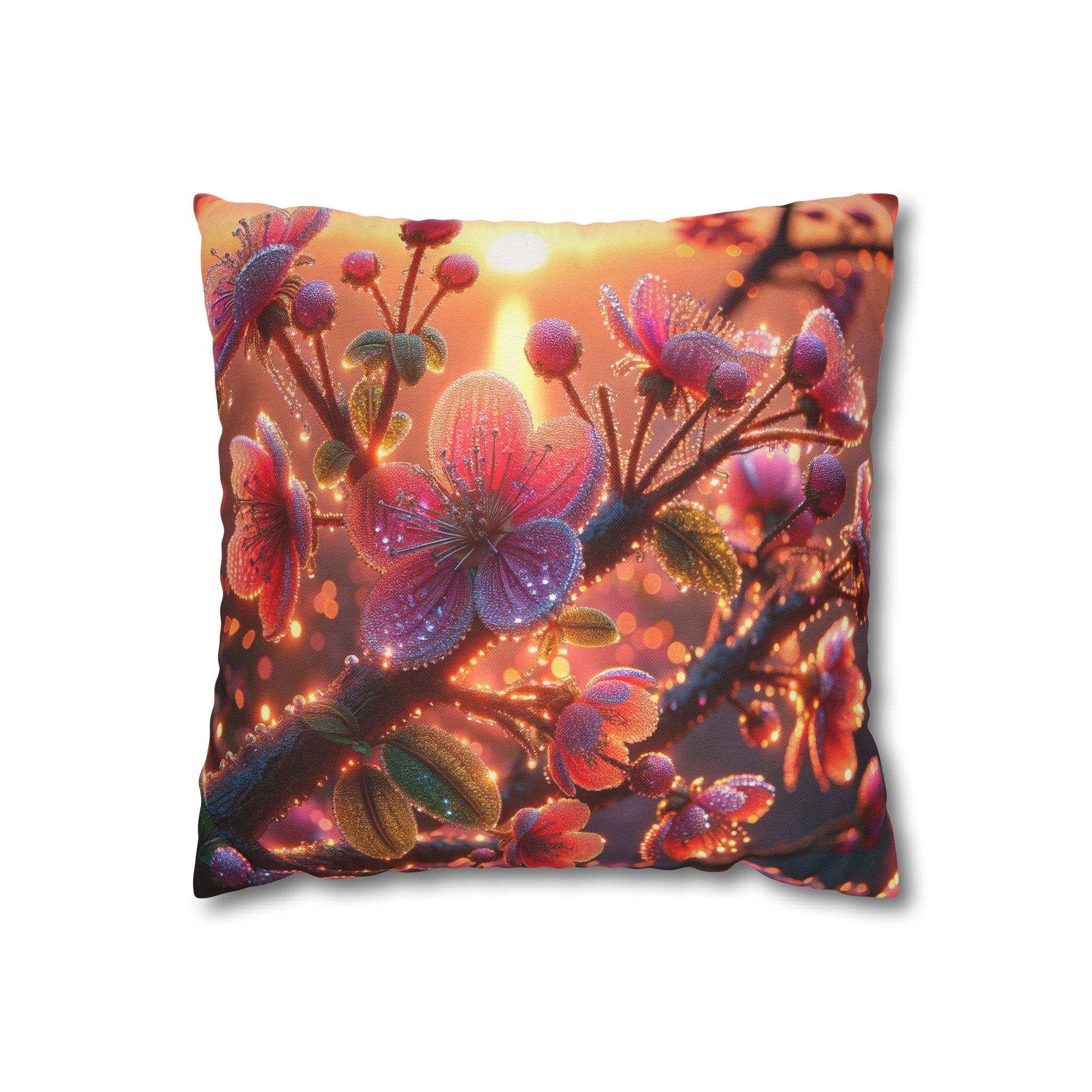 Pink diamond flowers (2) - Polyester Square Pillowcase