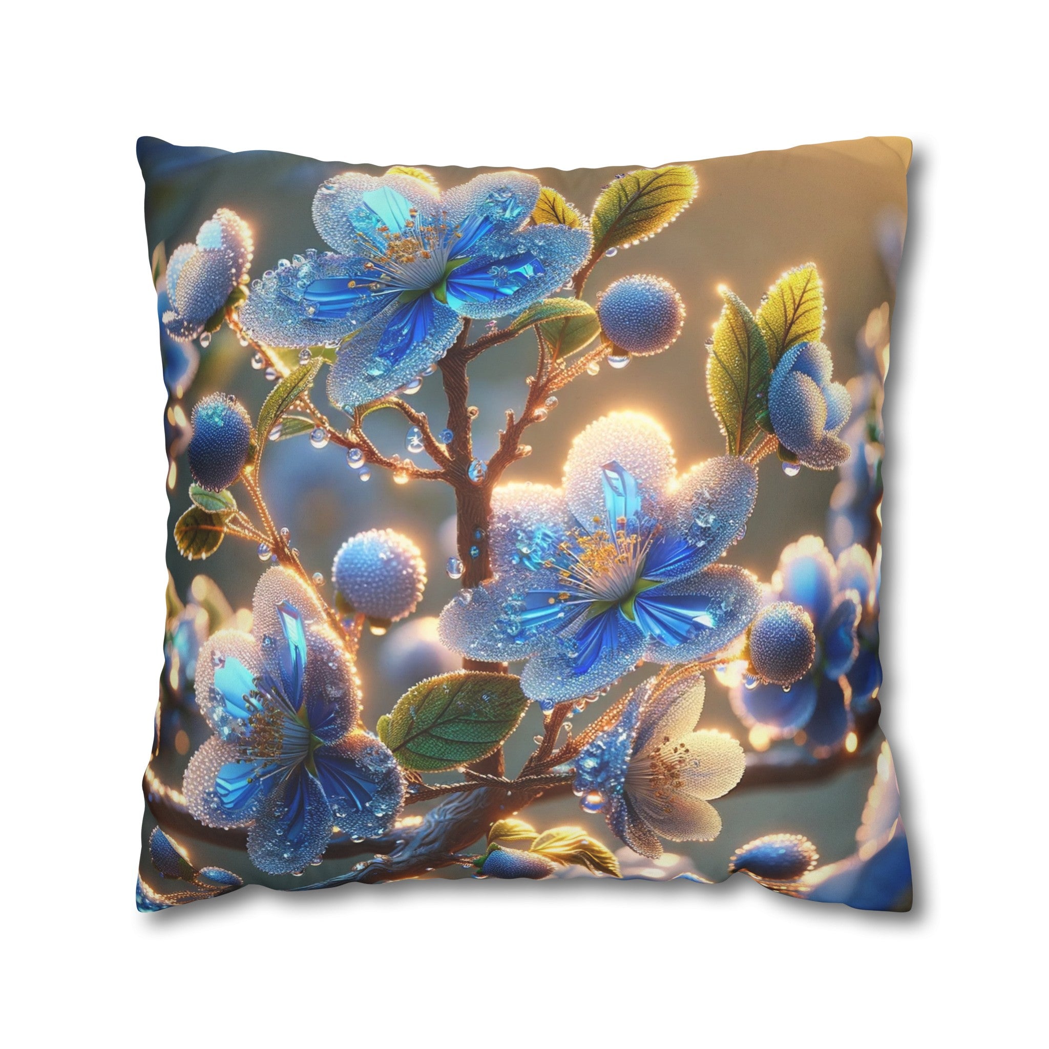 Blue,diamond flowers (2) - Suede Square Pillowcase