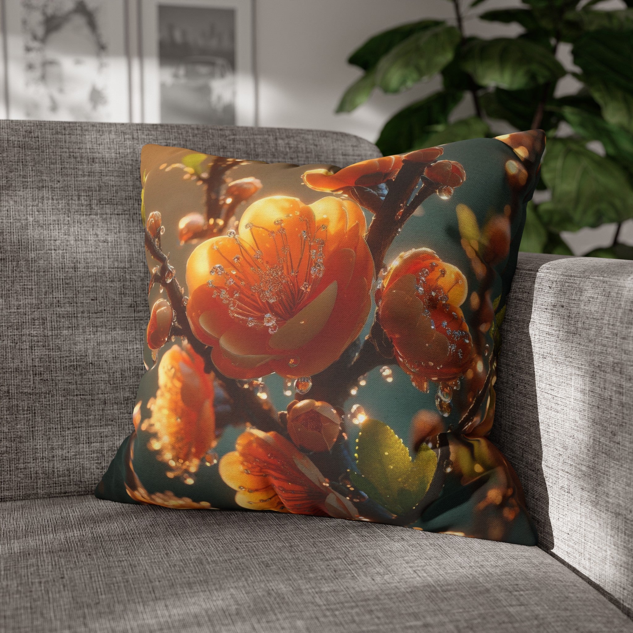 Orange diamond flowers (2) - Polyester Square Pillowcase