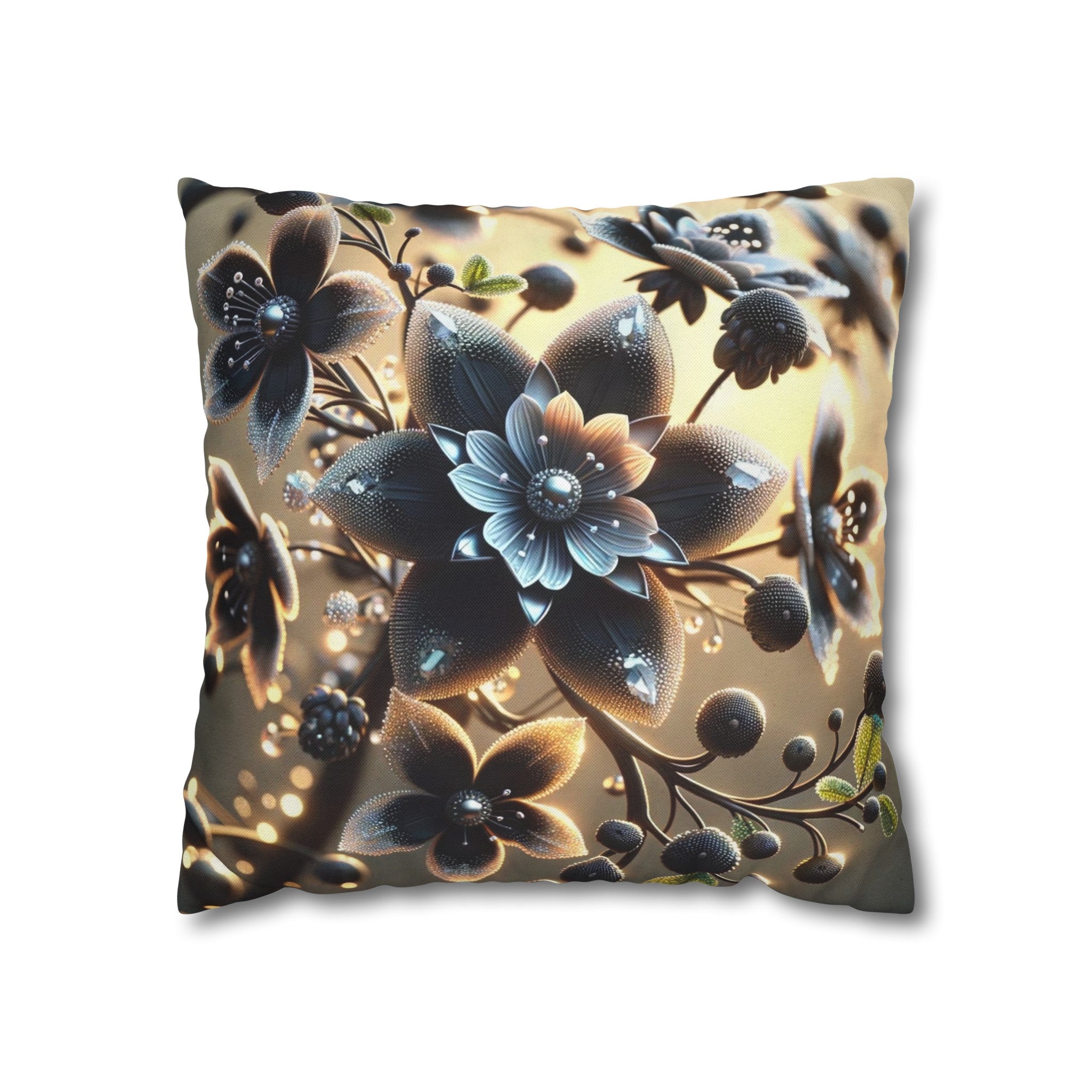 Black diamond flowers (3) - Polyester Square Pillowcase