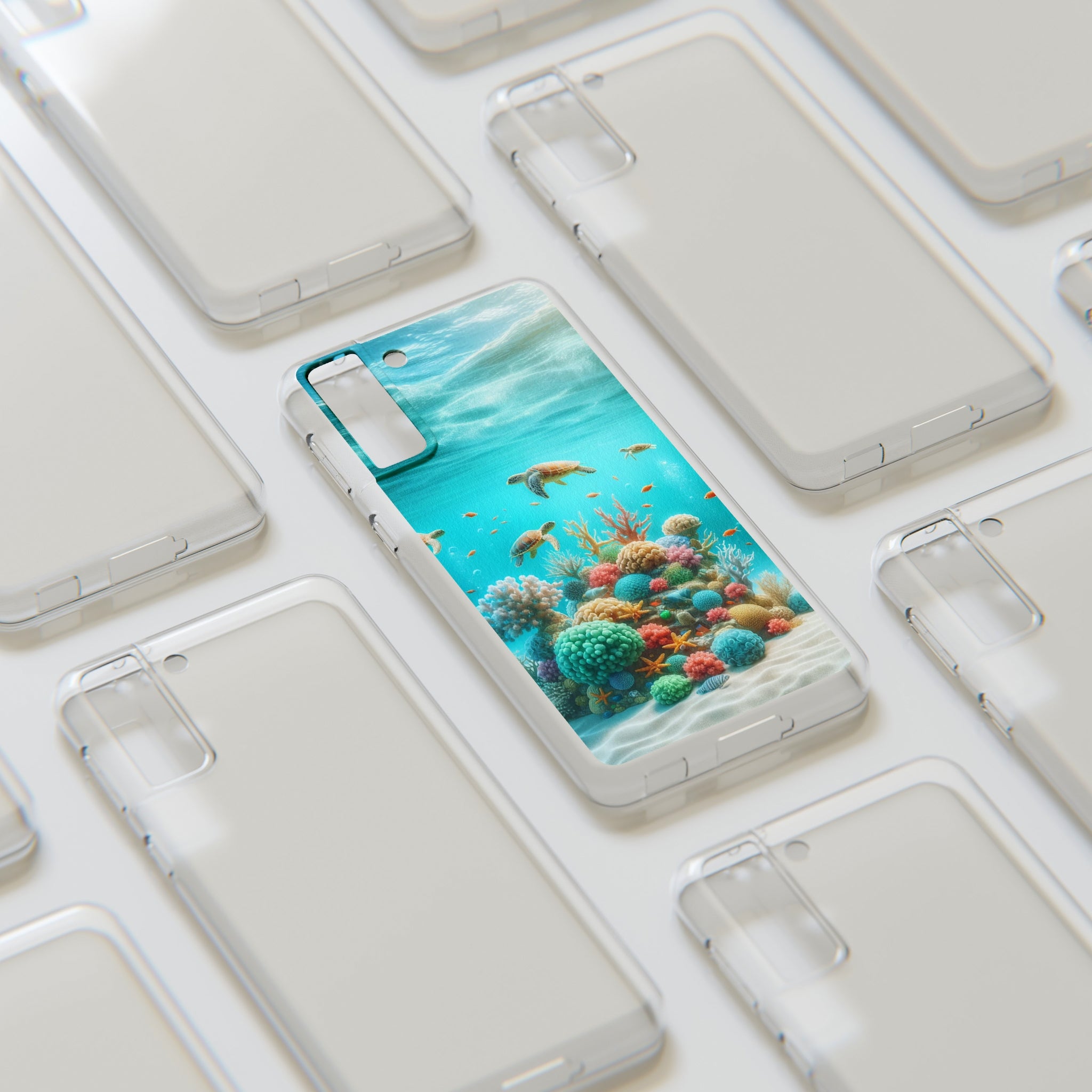 Turtles on coral reef - Soft Phone Case